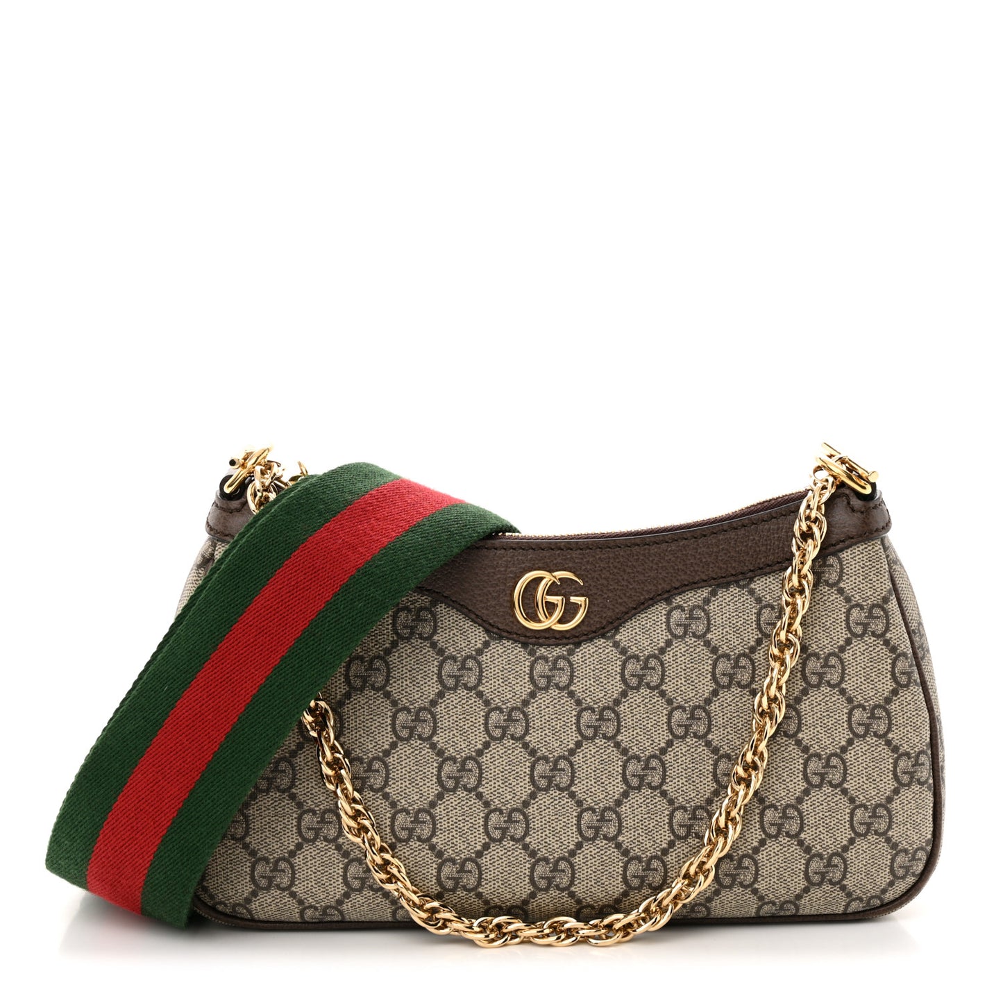 GG Supreme Monogram Textured Dollar Calfskin Web Small Ophidia GG Handbag Beige Ebony New Acero