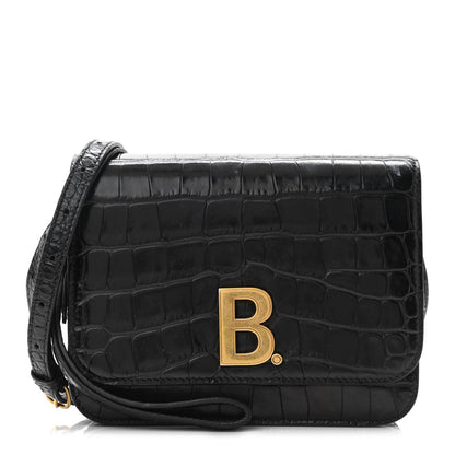 Balenciaga Shiny Calfskin Crocodile Embossed Small B Bag Black 1 of 12
