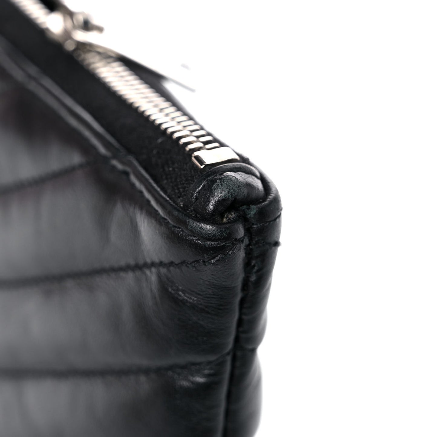 Calfskin Matelasse Chevron Monogram Pouch Black