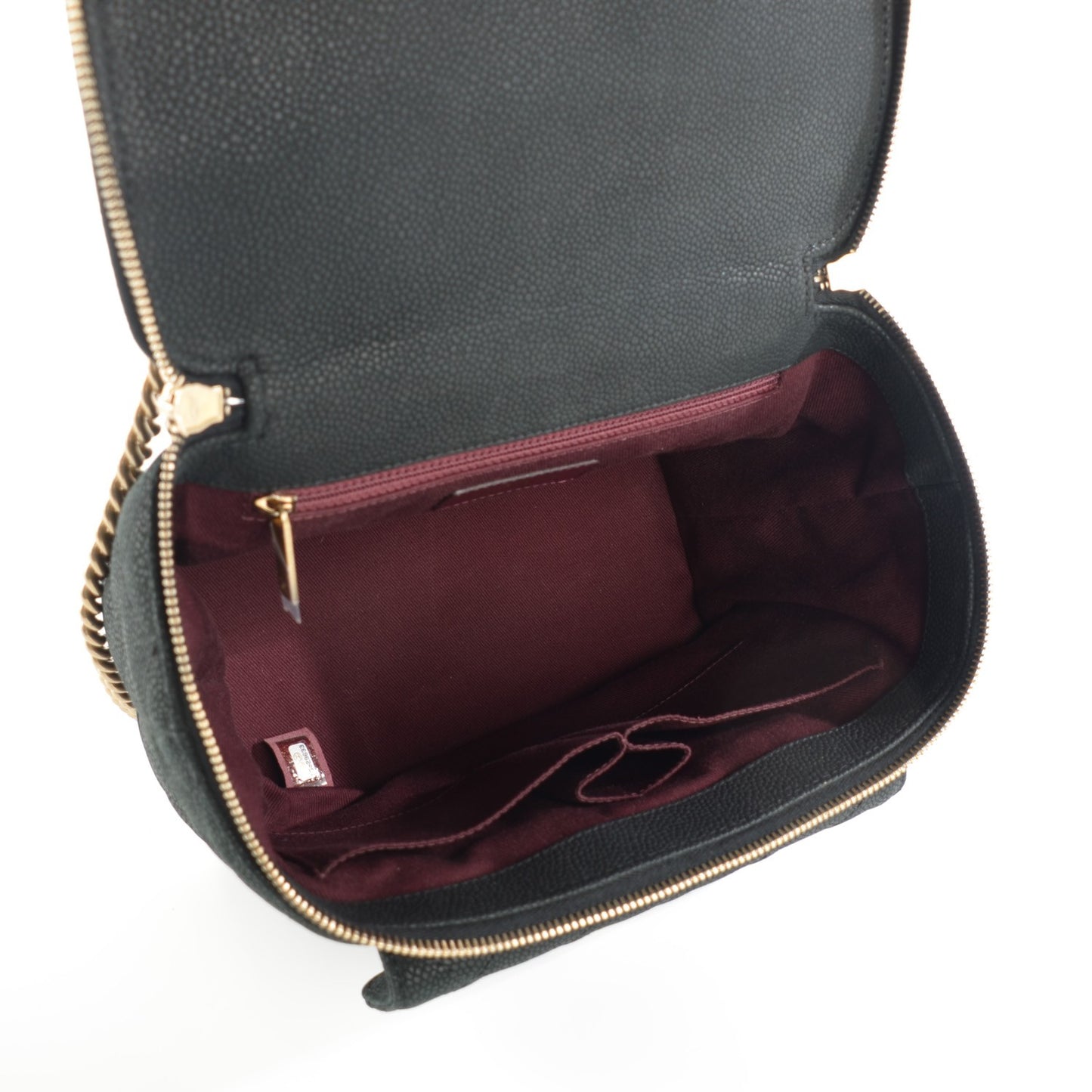 Iridescent Grained Calfskin Quilted Globe Trotter Vanity Case Black