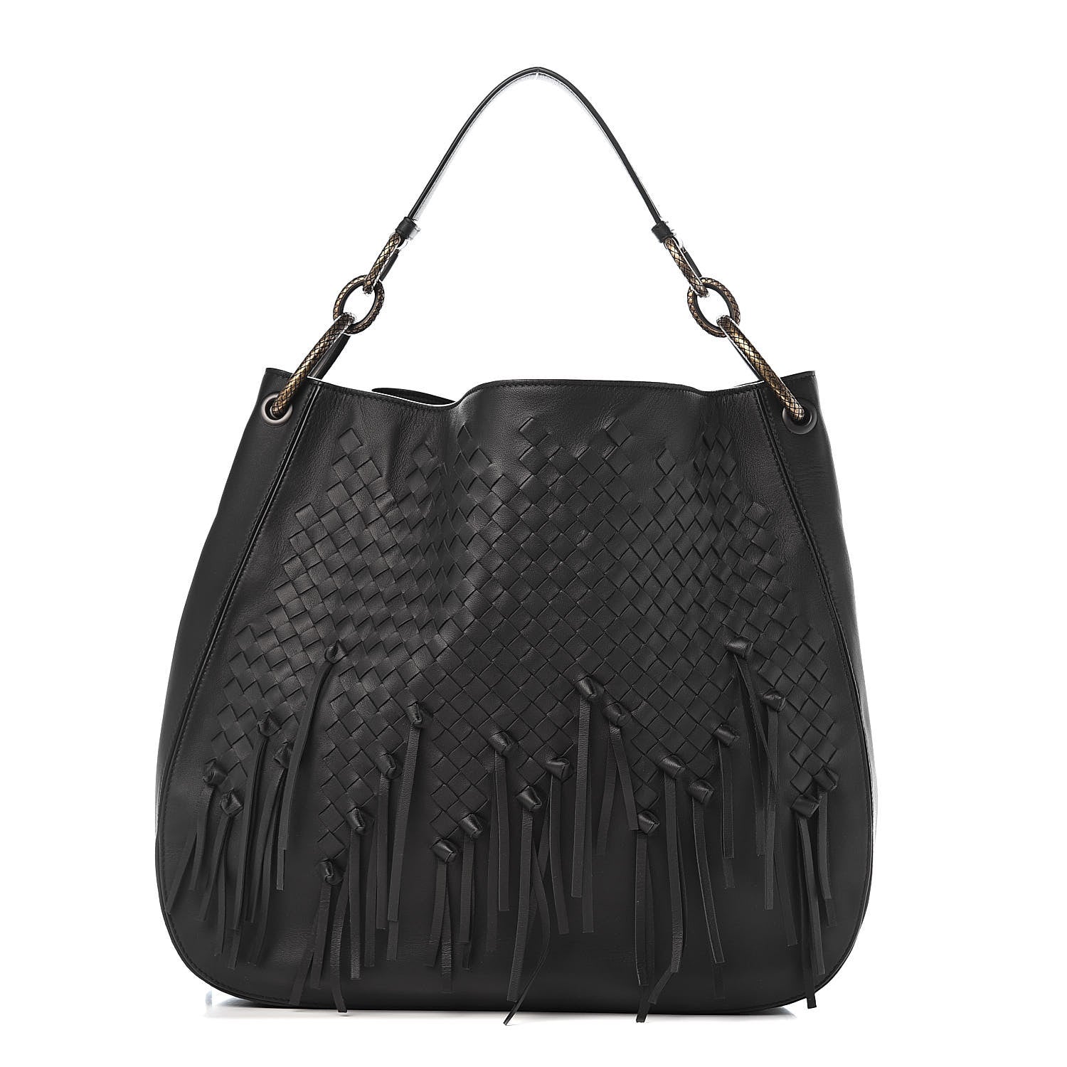 Bottega Veneta Nappa Intrecciato Fringe Large Brio Loop Hobo Black 1 of 11