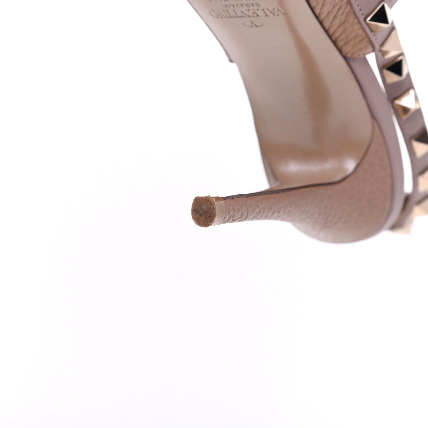 Valentino Garavani Pebbled Calfskin Rockstud Ankle Strap 100mm Pumps 37.5 Poudre 9 of 12