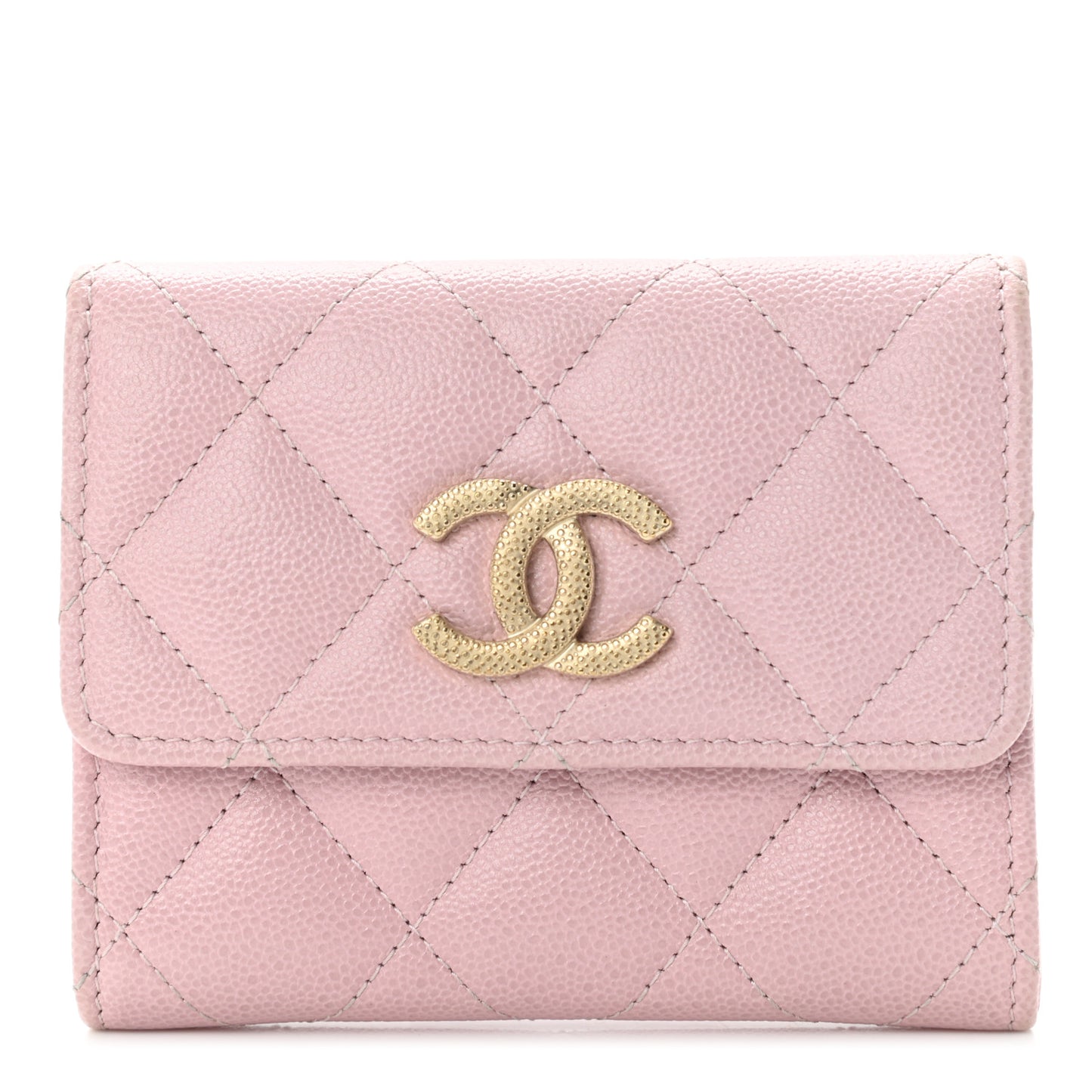 Caviar Quilted Studded CC Flap Card Holder Light Pink