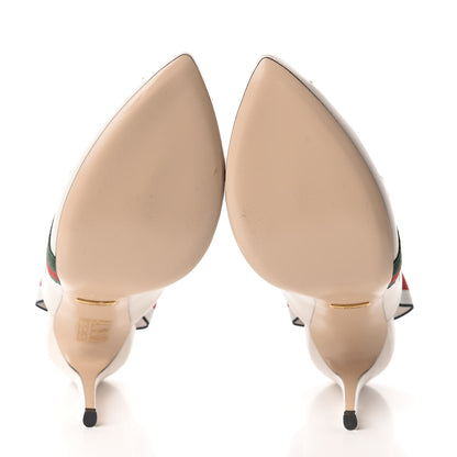 Gucci Malaga Kid Web Bee Star Embroidered Sylvie High Heel Slingback Pumps 36.5 White 6 of 14