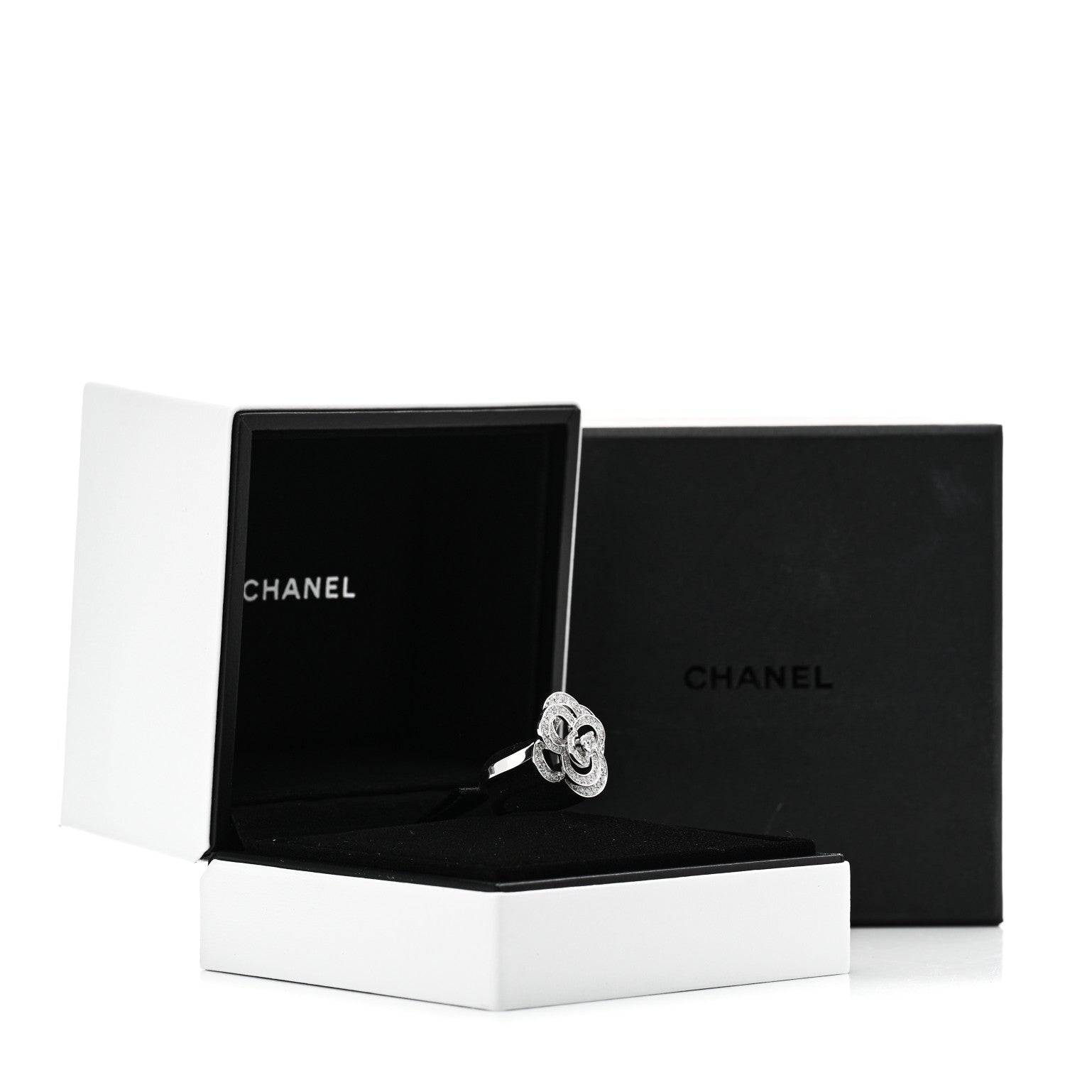 Chanel 18K White Gold Diamond Medium Fil de Camelia Ring 55 7.25 7 of 7