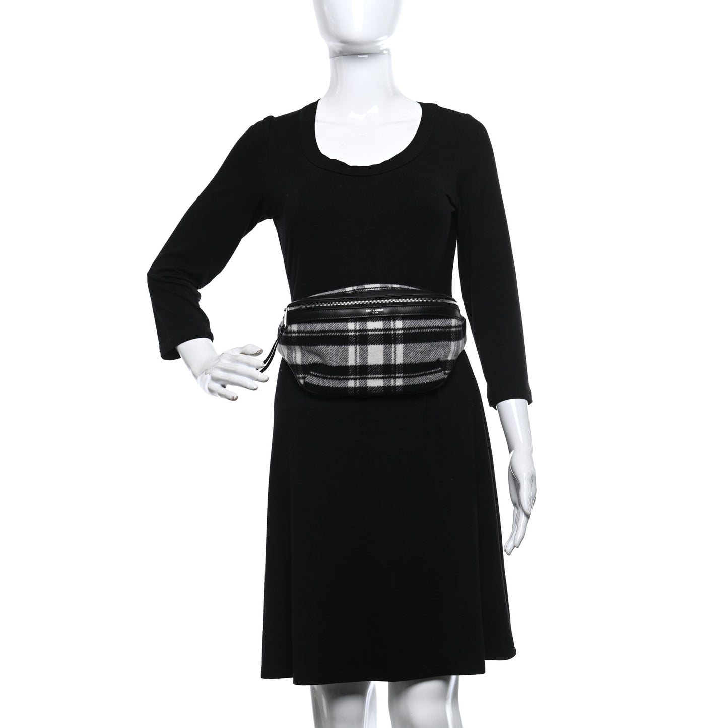 Wool Tartan Belt Bag Black White