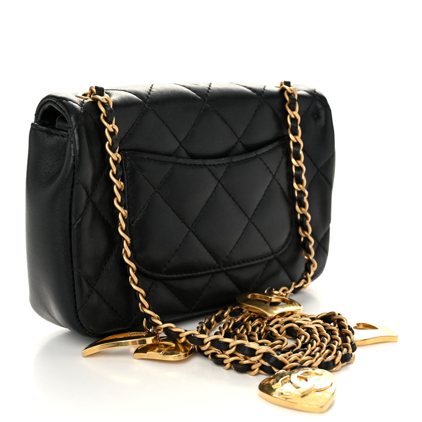 Lambskin Quilted Mini Heart Charms Flap Black