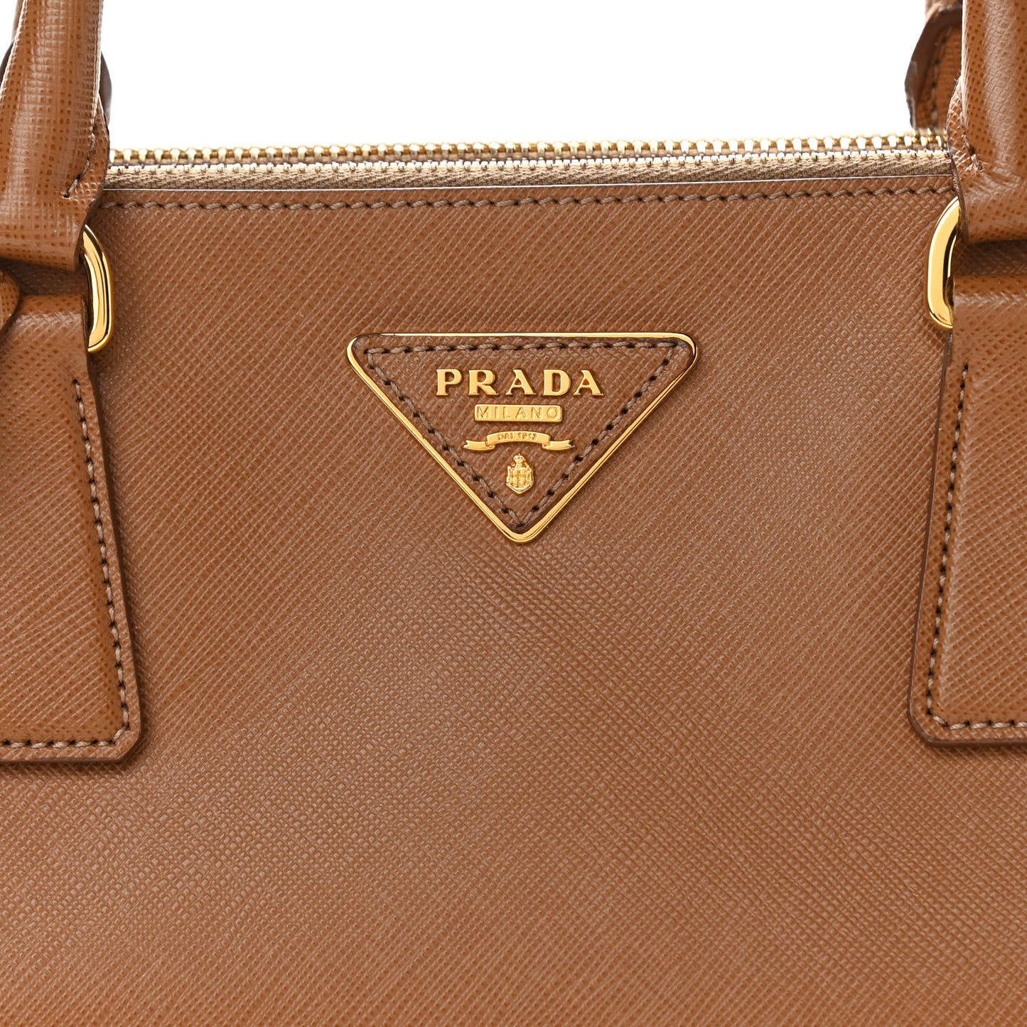 Saffiano Lux Medium Double Zip Tote Caramel