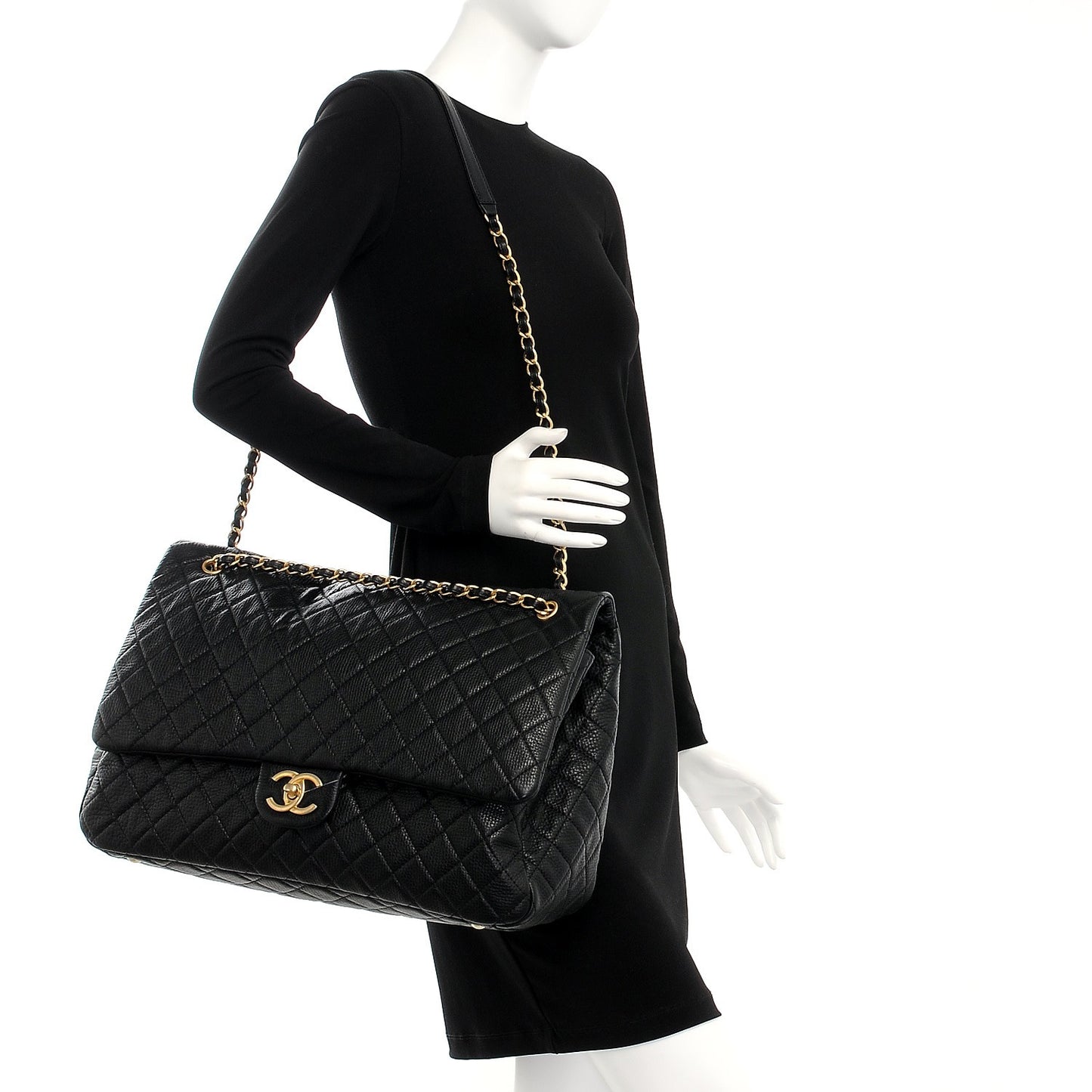 Calfskin Quilted XXL Travel Flap Bag Black