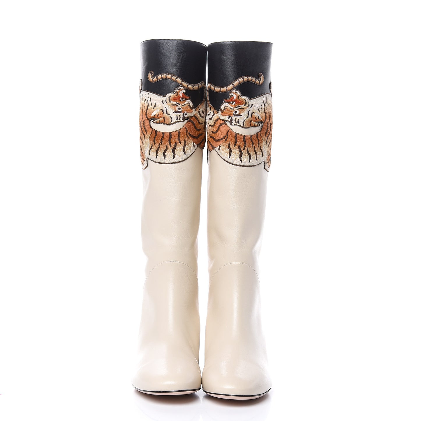 Nappa Pearl Tiger Embroidered Knee High Boots 39 Mystic White Black