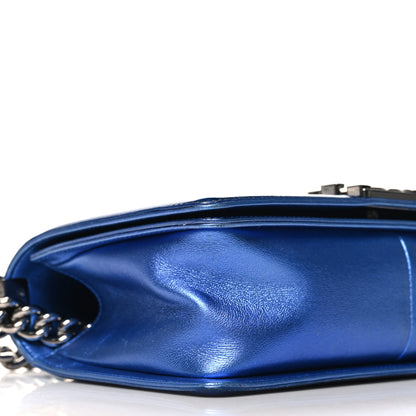Chanel Metallic Patent Quilted Medium Boy Flap Blue 9 of 11