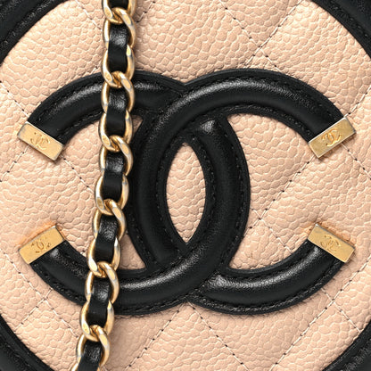Chanel Caviar Quilted Round Filigree Crossbody Beige Black 8 of 11