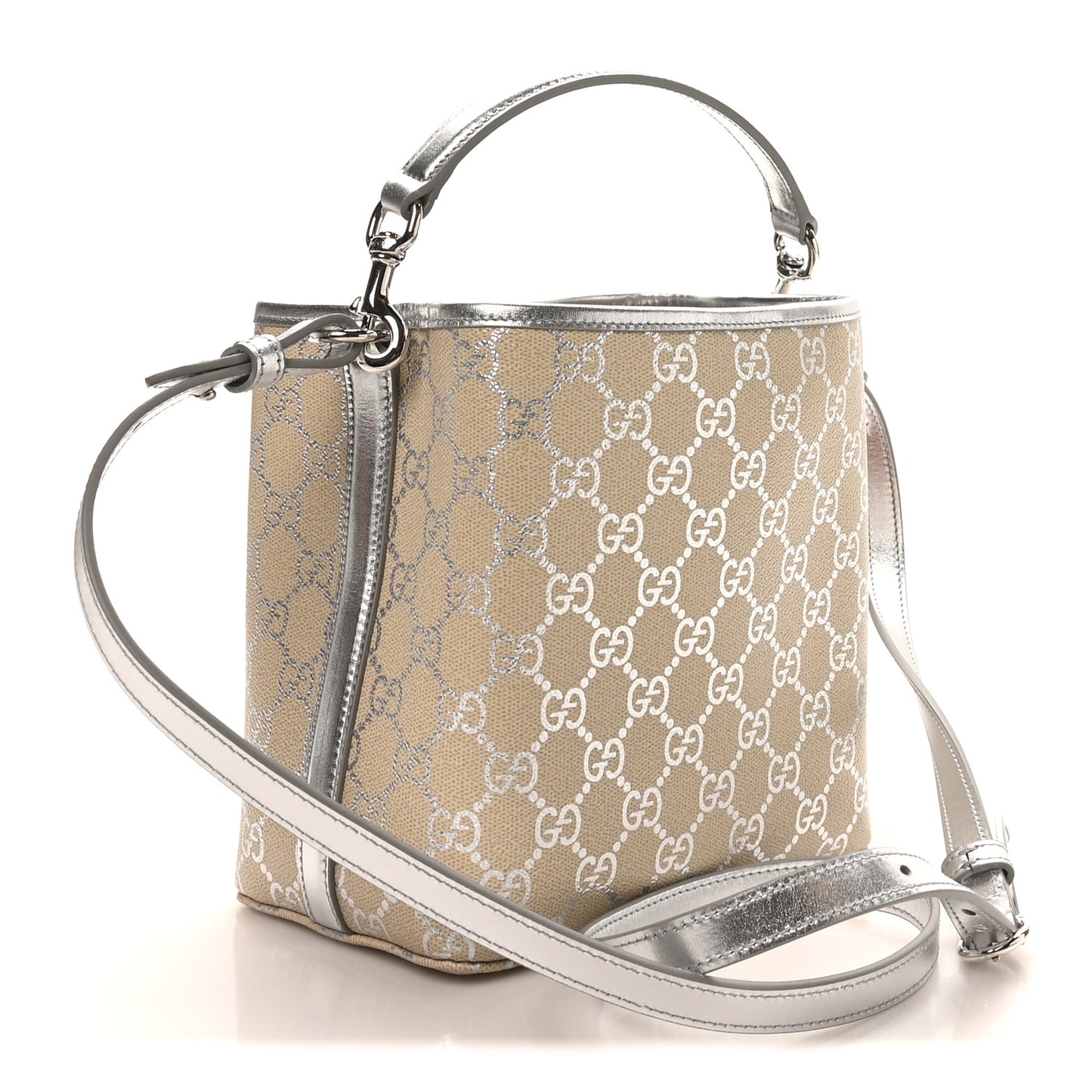 GG Supreme Monogram Emblem Small Shoulder Bag Beige Ebony Silver