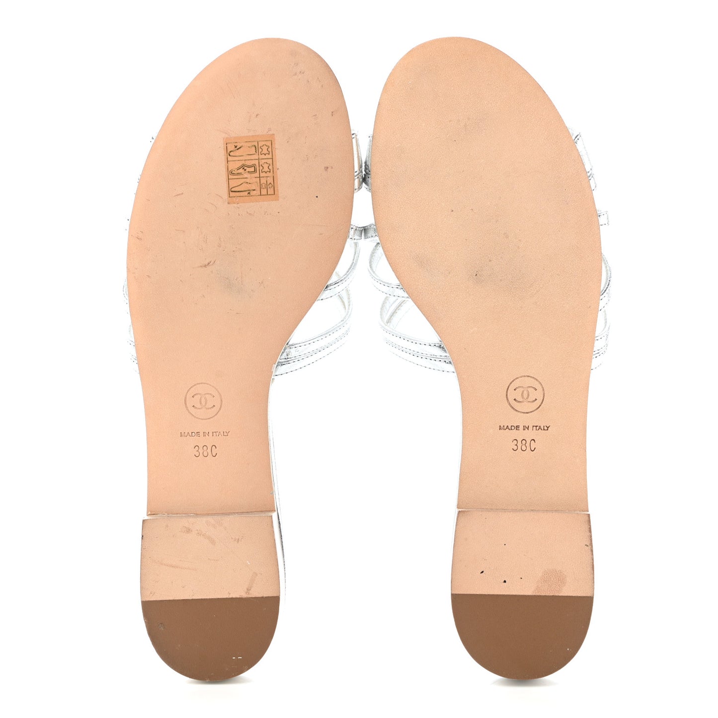 Laminated Lambskin Pearl CC Sandals 38 Silver