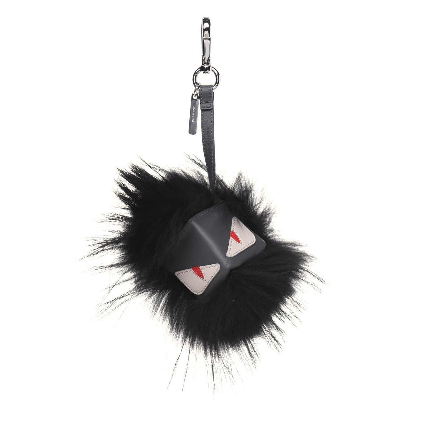 Fox Fur Cube Monster Bag Bug Charm Black Grey