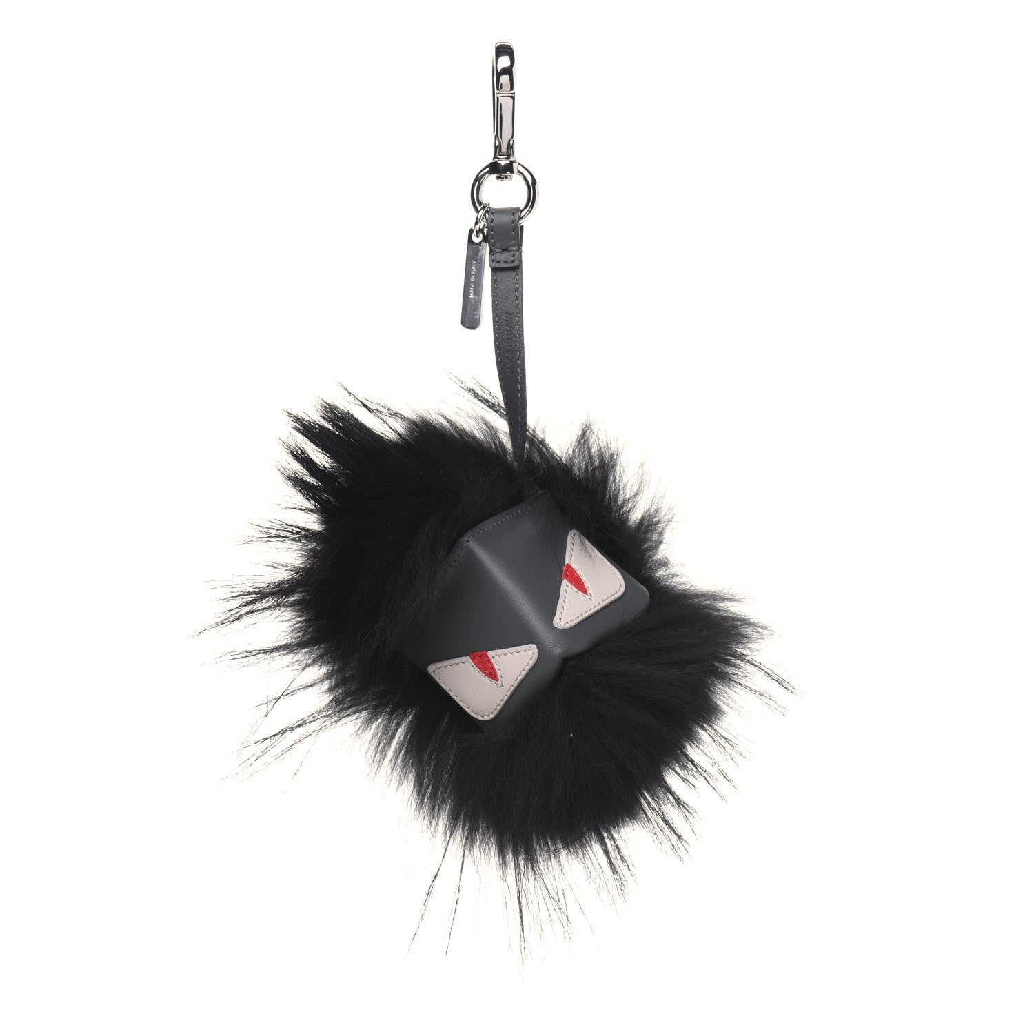 Fendi Fox Fur Cube Monster Bag Bug Charm Black Grey 1 of 3