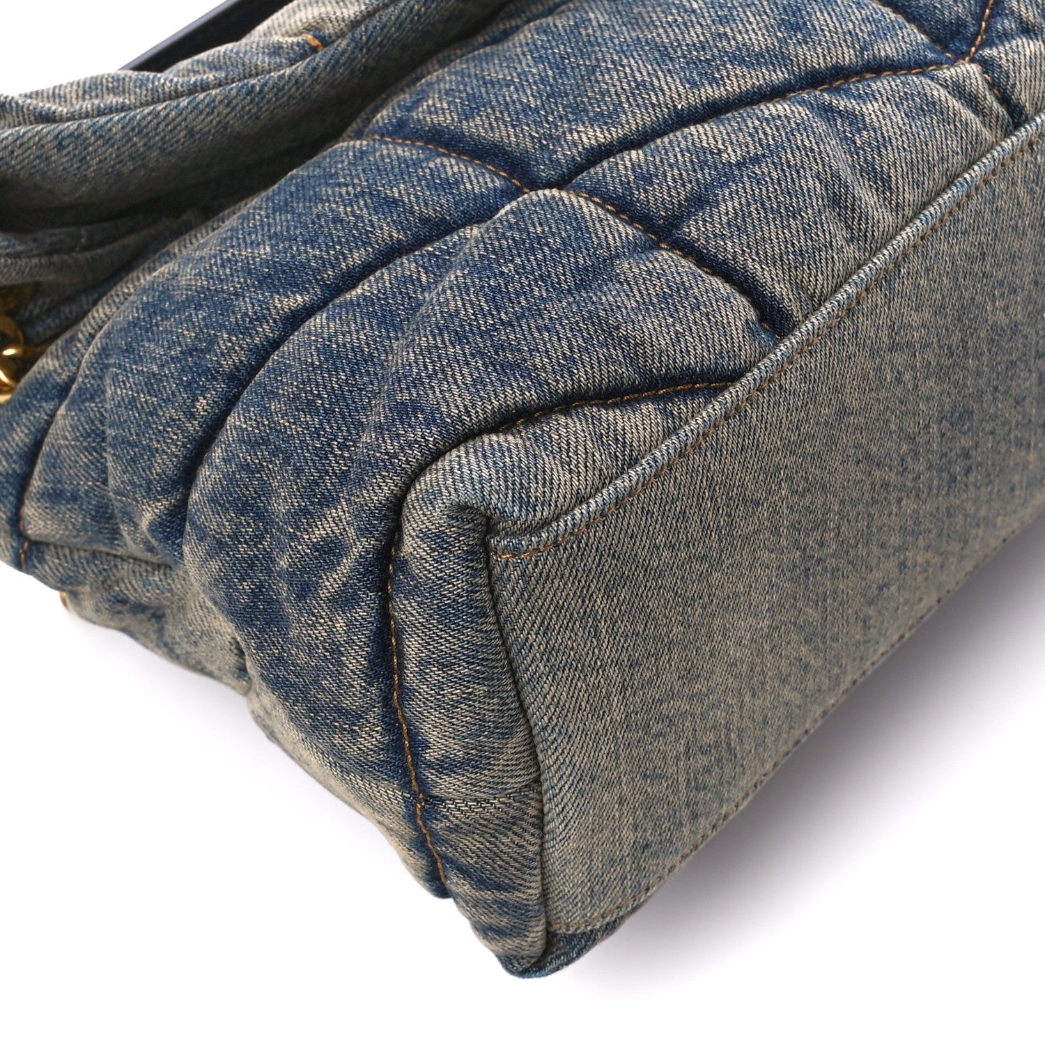 Saint Laurent Denim Quilted Small Loulou Puffer Monogram Chain Satchel Rodeo Blue 10 of 12