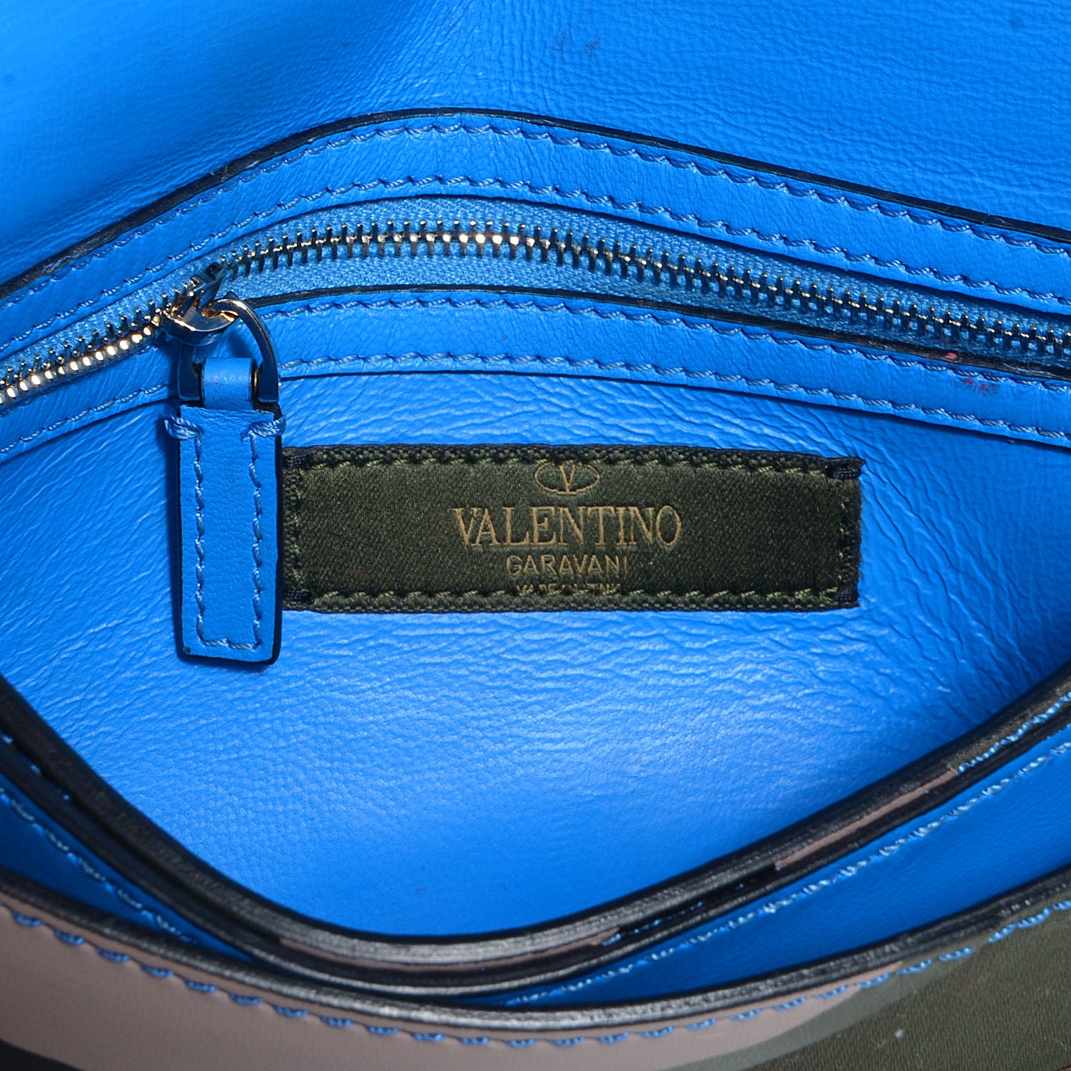 Valentino Garavani Nappa Canvas Camouflage Rockstud Wristlet Clutch Green Blue Fluo 6 of 8