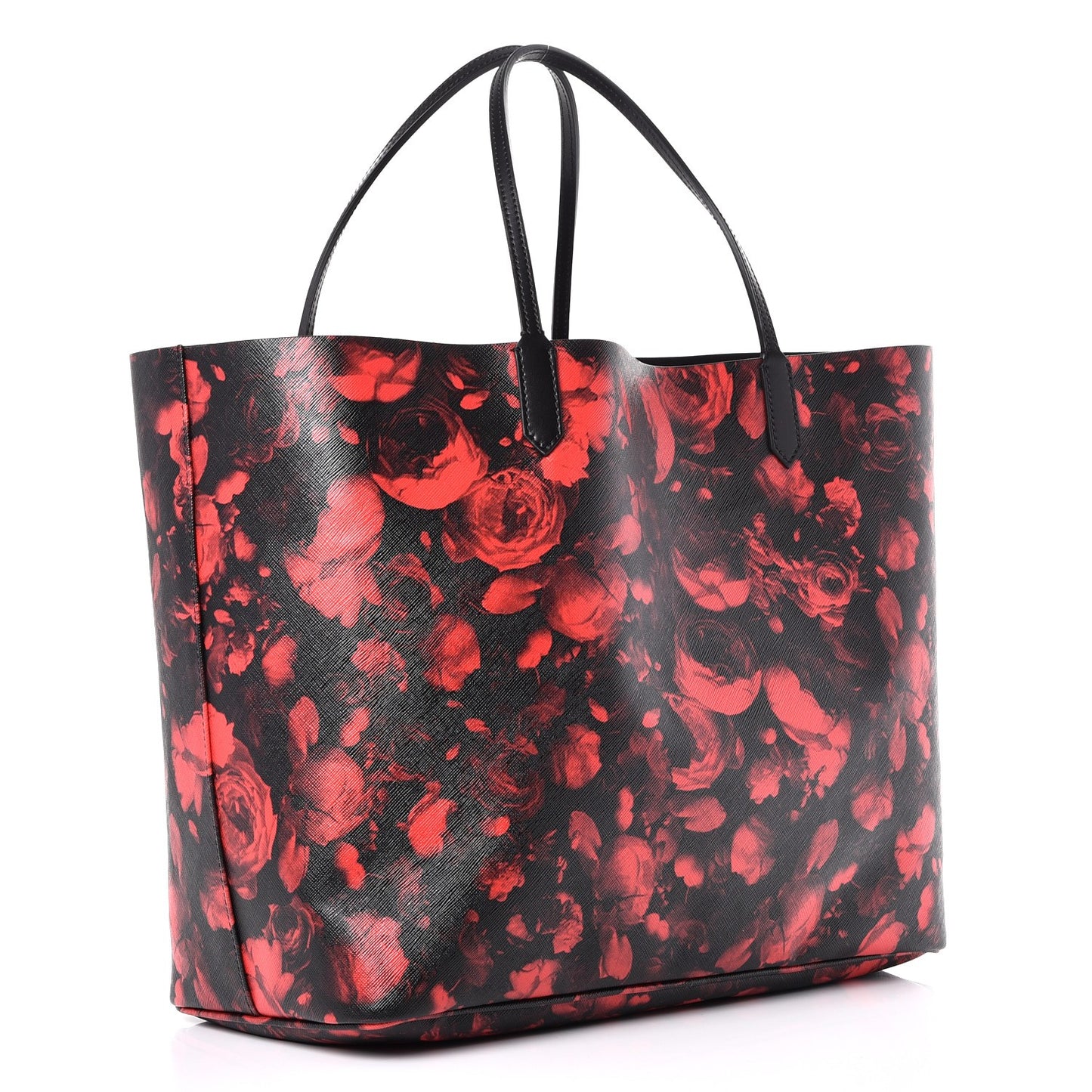 Textured Coated Canvas Floral Print Large Antigona Tote Black Red