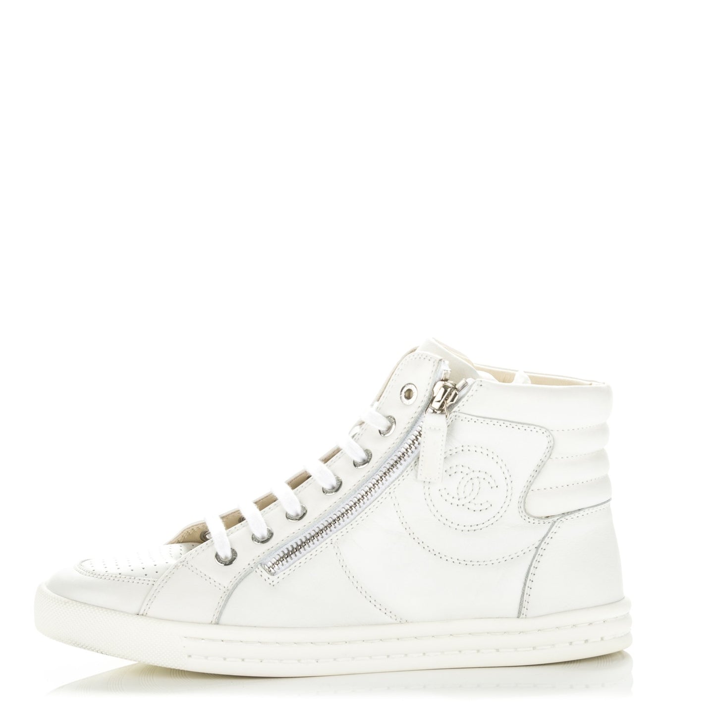 Calfskin High Top CC Sneakers 37 White