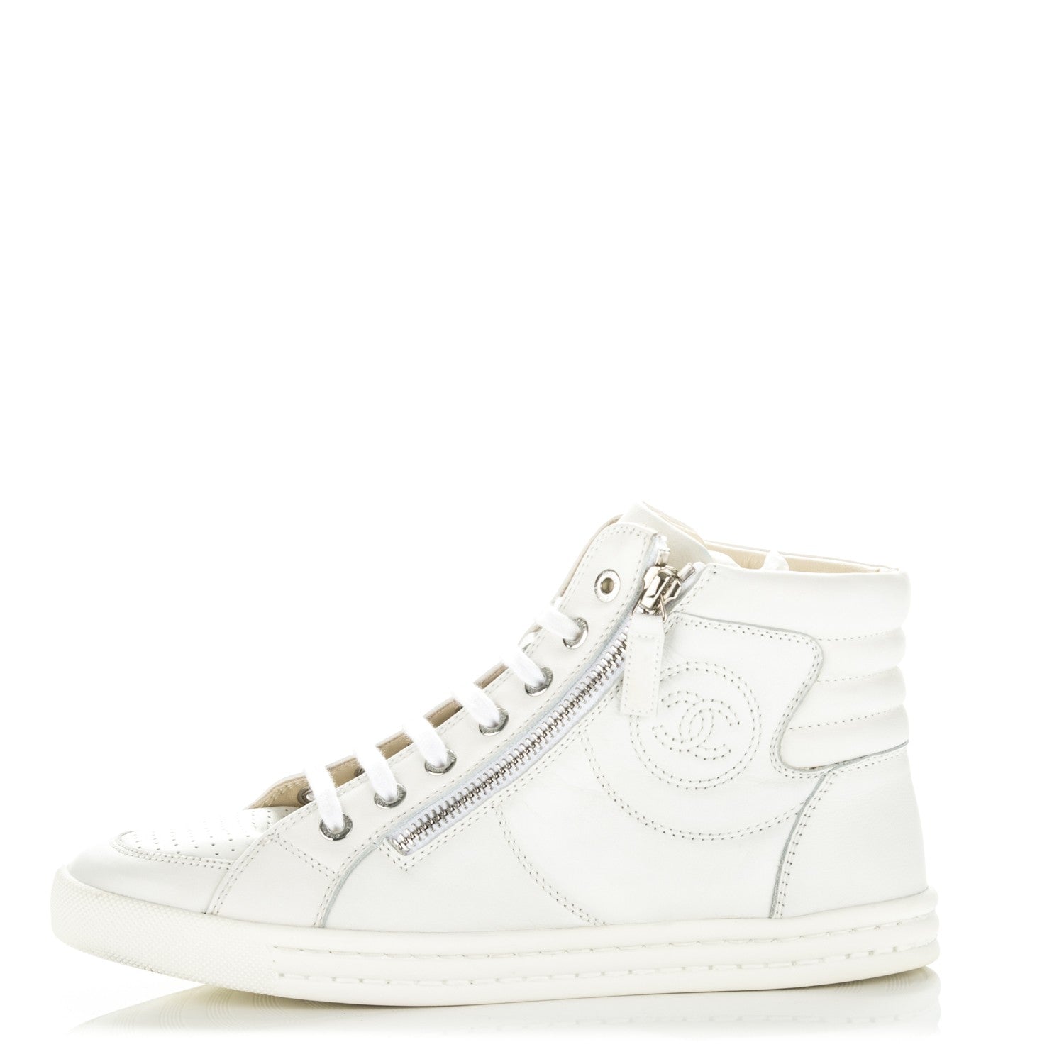 Chanel Calfskin High Top CC Sneakers 37 White 1 of 8