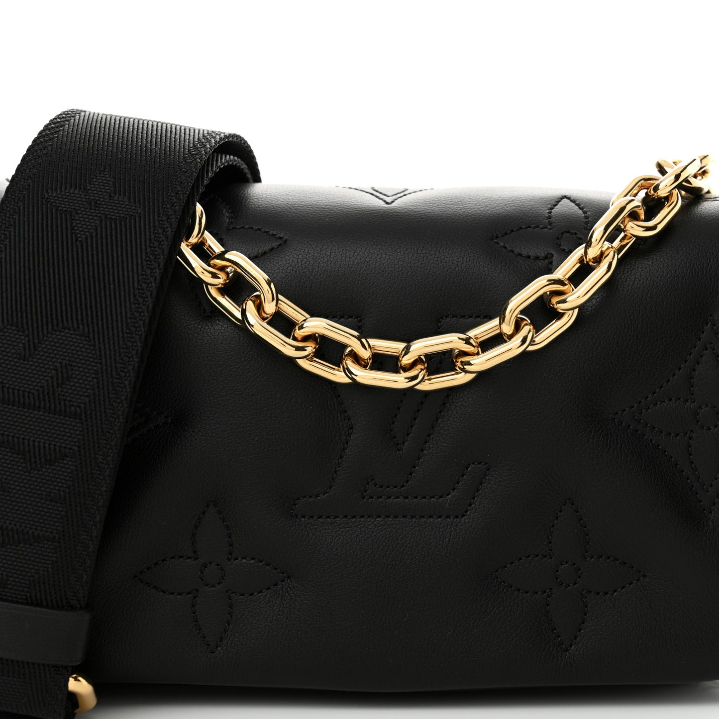 Calfskin Bubblegram Wallet On Strap Black