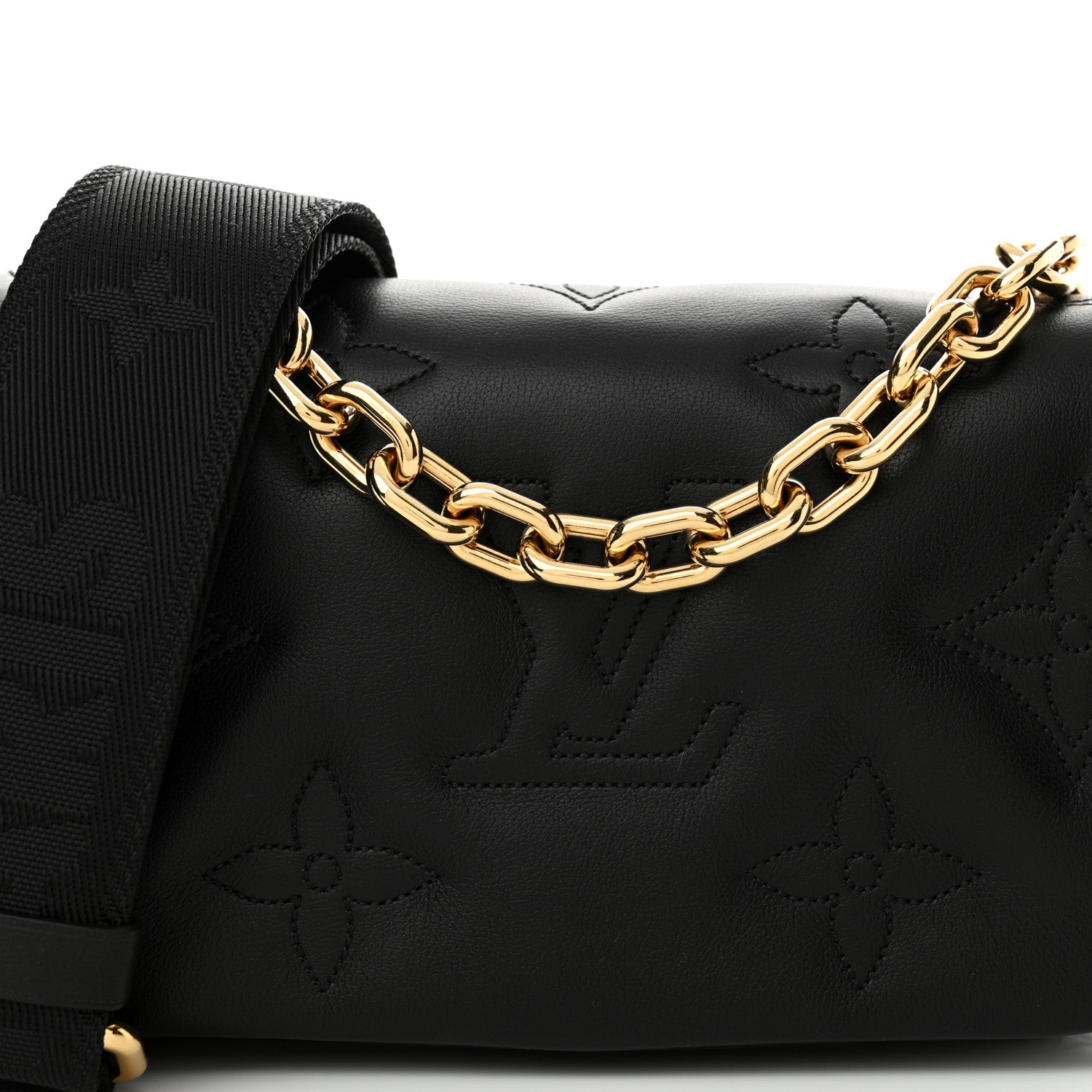 Louis Vuitton Calfskin Bubblegram Wallet On Strap Black 7 of 11