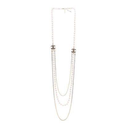 Chanel Pearl Crystal Multi Strand CC Long Necklace Gold 3 of 4