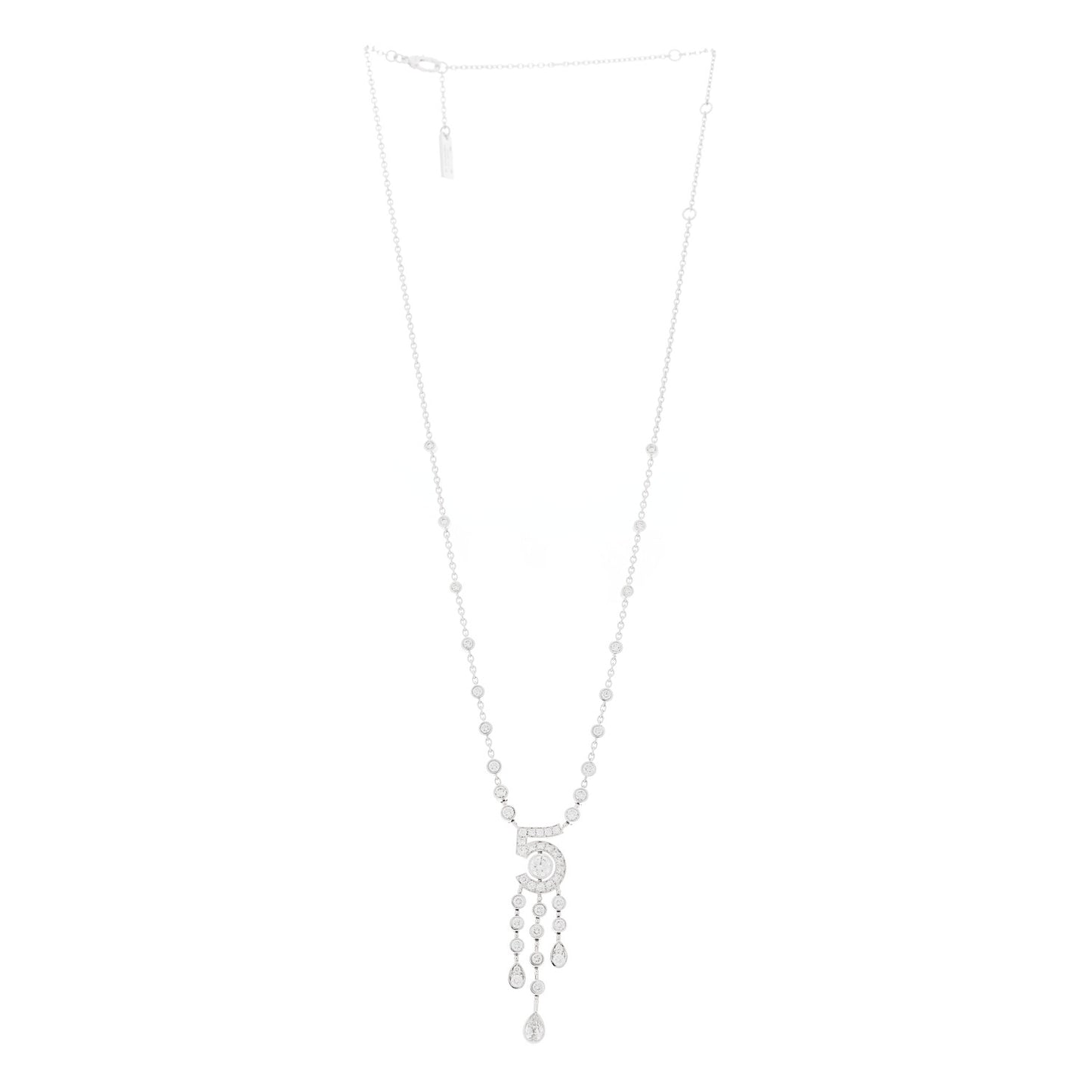 18K White Gold Diamond Eternal No 5 Drop Necklace