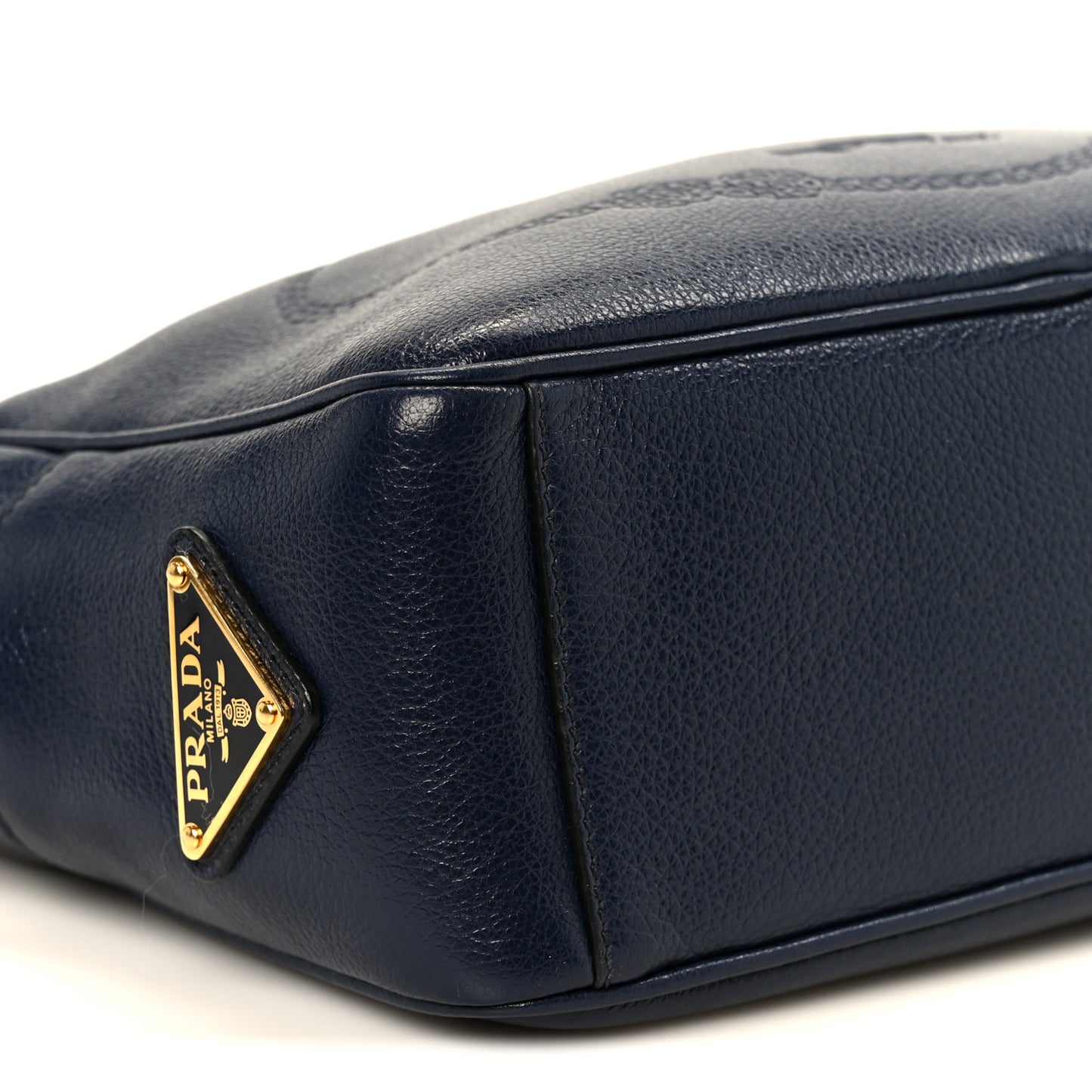 Glace Calfskin Embossed Logo Camera Bag Navy Blue