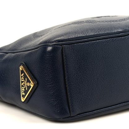 Prada Glace Calfskin Embossed Logo Camera Bag Navy Blue 11 of 12