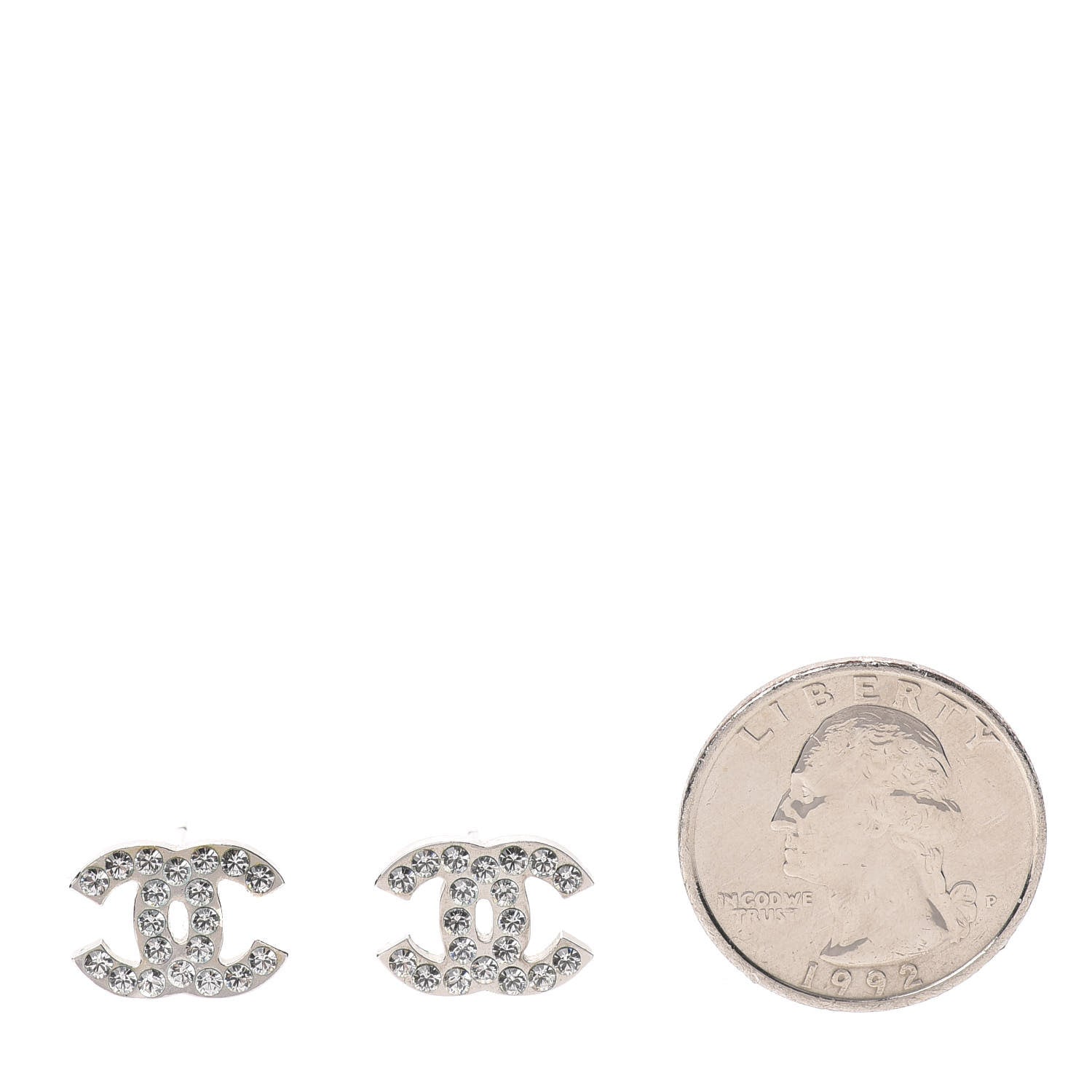 Chanel Crystal Timeless CC Earrings Silver 2 of 6