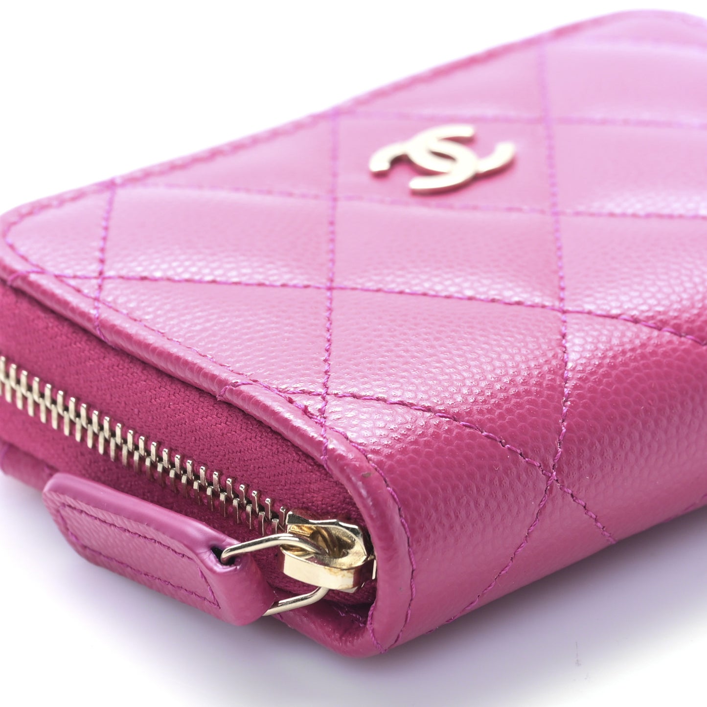 Caviar Quilted Zip Around Coin Purse Dark Pink