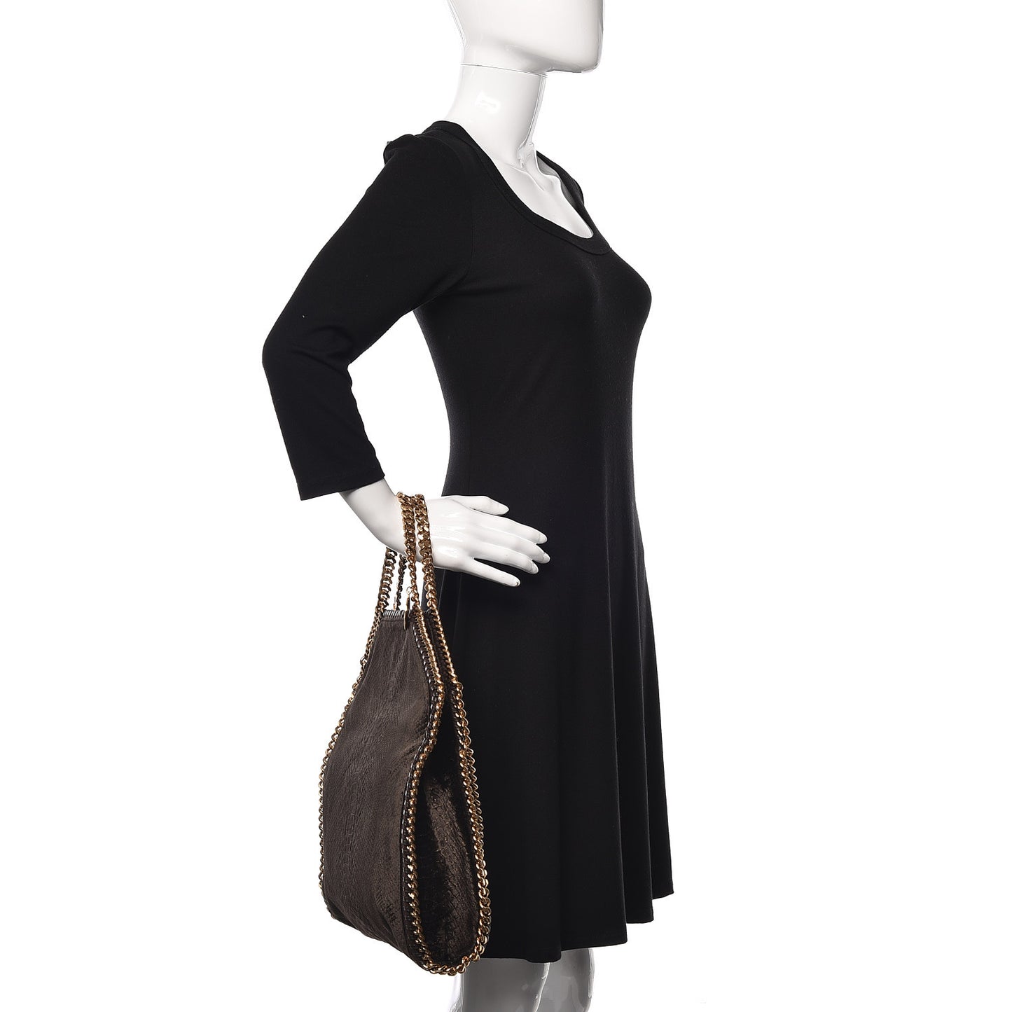 Metallic Snake Embossed Velvet Falabella Fold Over Tote Brown