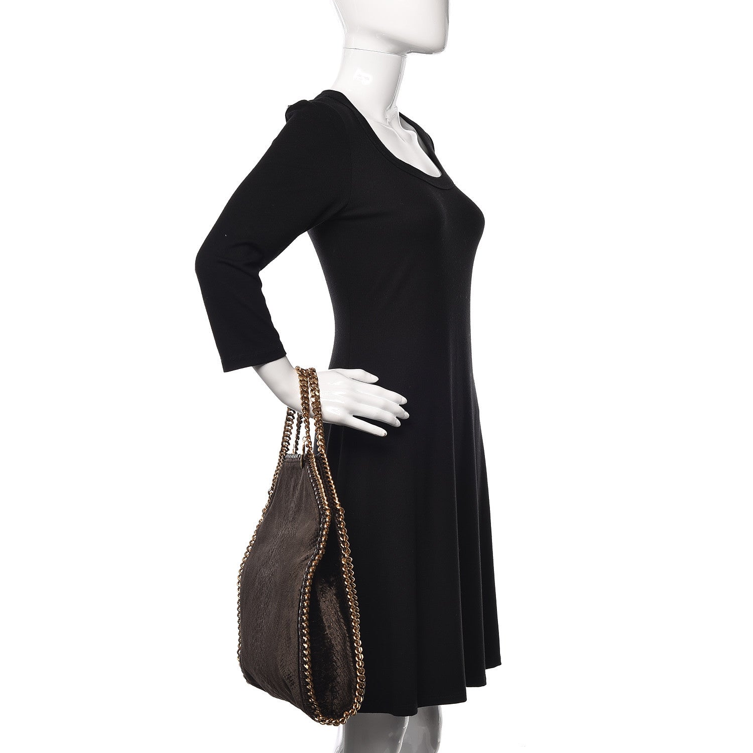 Stella McCartney Metallic Snake Embossed Velvet Falabella Fold Over Tote Brown 3 of 11