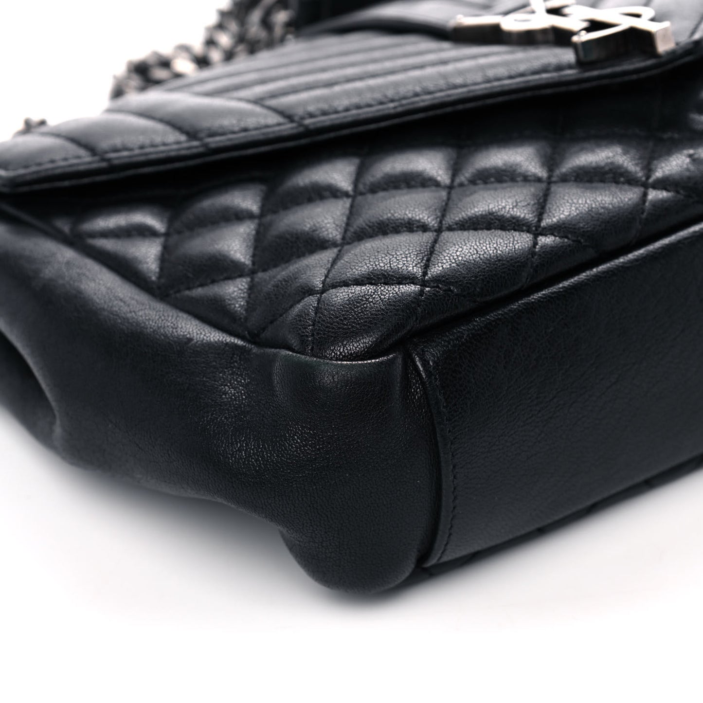 Sheepskin Tri-Quilt Monogram Medium College Bag Black