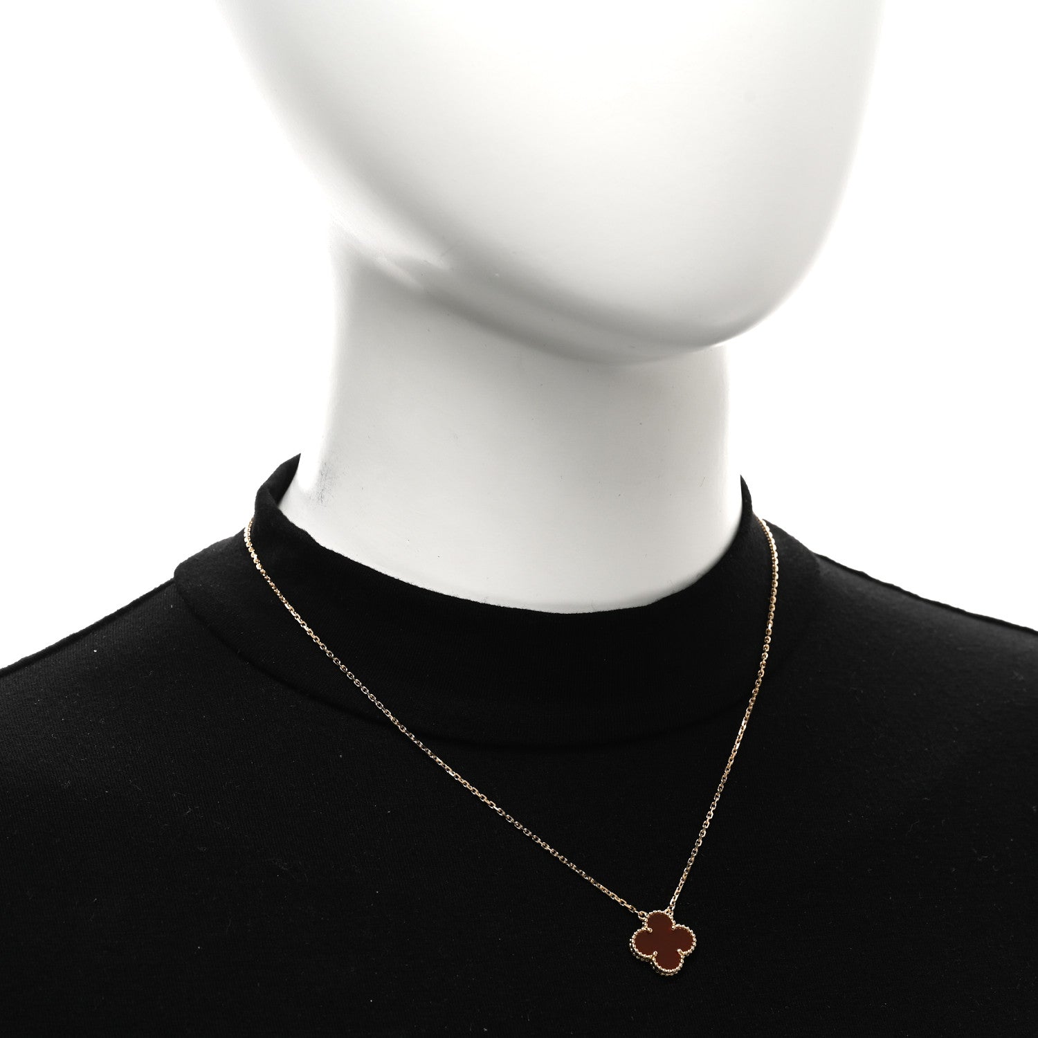Van Cleef & Arpels 18K Yellow Gold Carnelian Vintage Alhambra Pendant Necklace 2 of 4