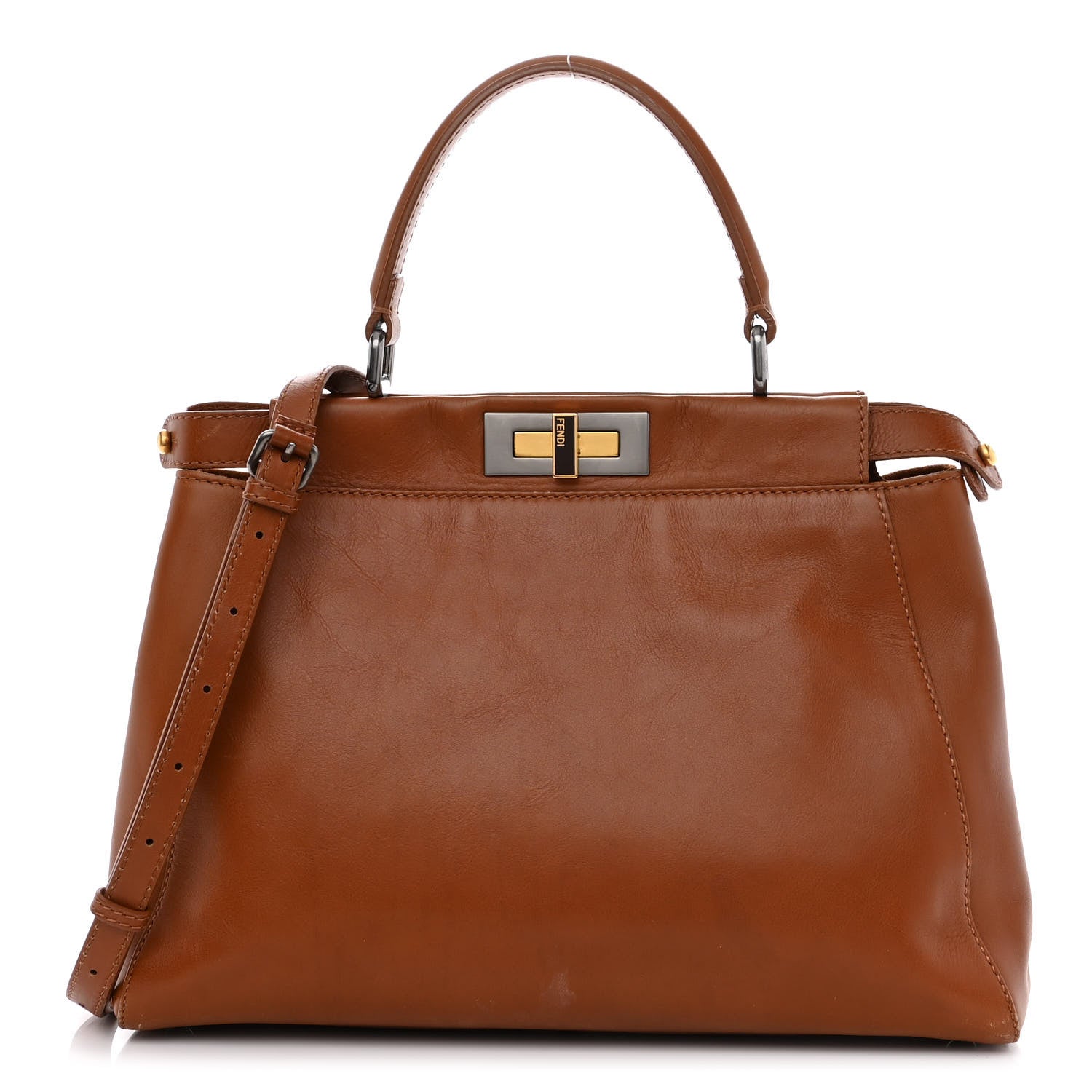 Fendi Vitello Suede Medium Peekaboo Iconic Satchel Cuoio Rame Moro 1 of 13