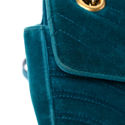Gucci Velvet Matelasse Small GG Marmont Shoulder Bag Pavone Cyan 23 of 28