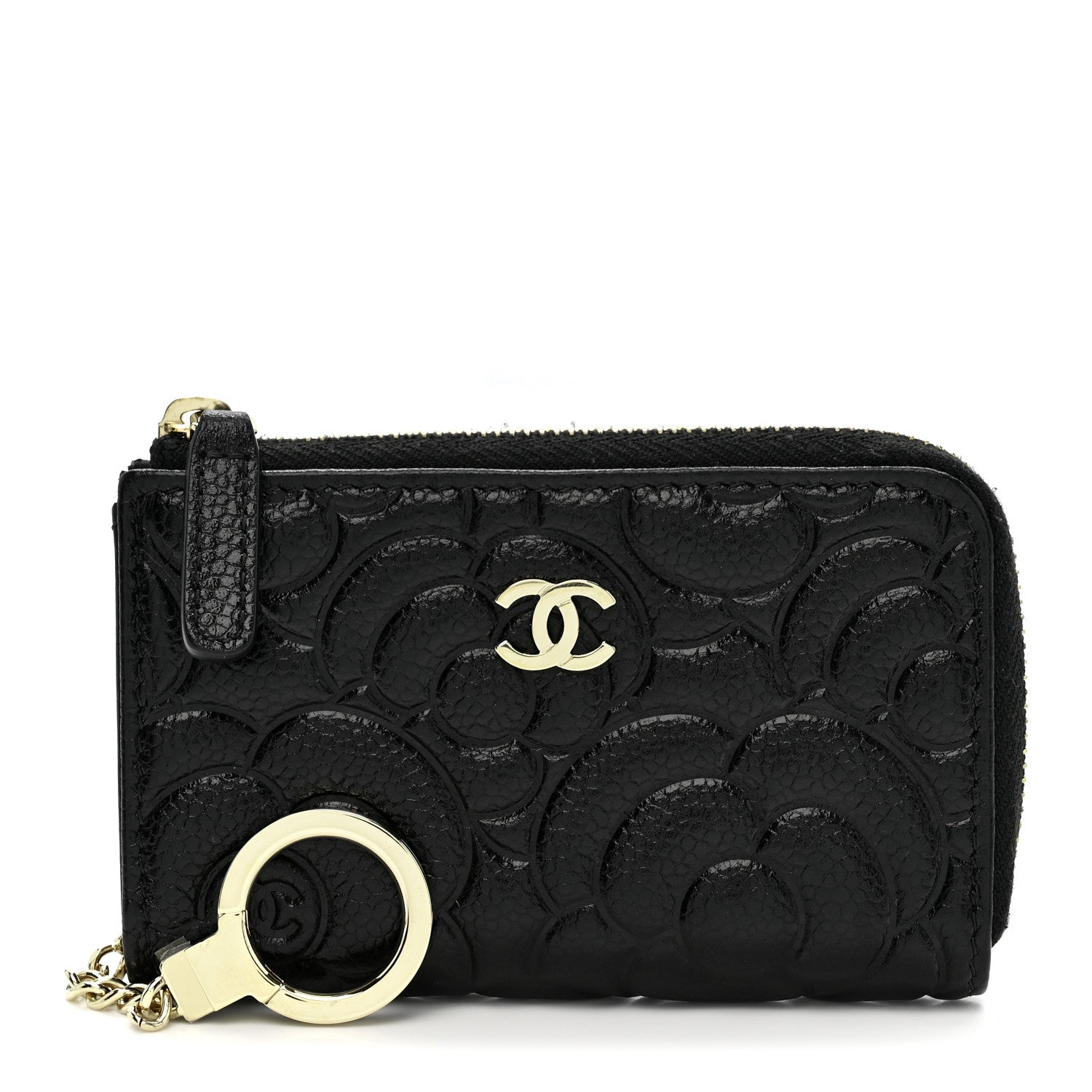 Chanel Caviar Camellia Embossed Key Holder Case Black 1 of 8