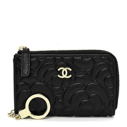 Chanel Caviar Camellia Embossed Key Holder Case Black 1 of 8