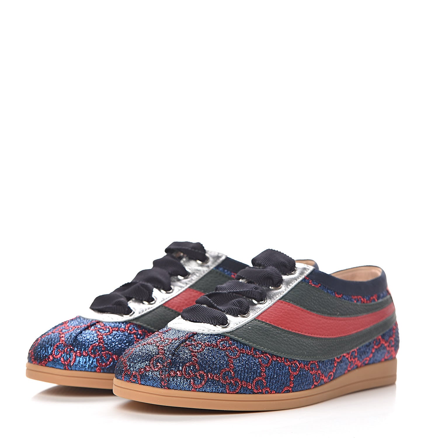 Gucci Lurex Calfskin Web GG Monogram Womens Falacer Sneakers 36.5 Iridescent Blue Iridescent Red Silver 2 of 12