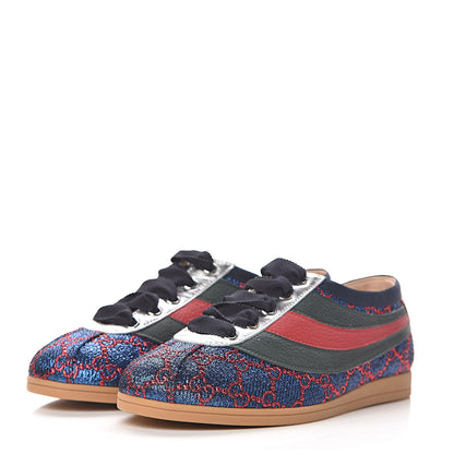 Gucci Lurex Calfskin Web GG Monogram Womens Falacer Sneakers 36.5 Iridescent Blue Iridescent Red Silver 2 of 12
