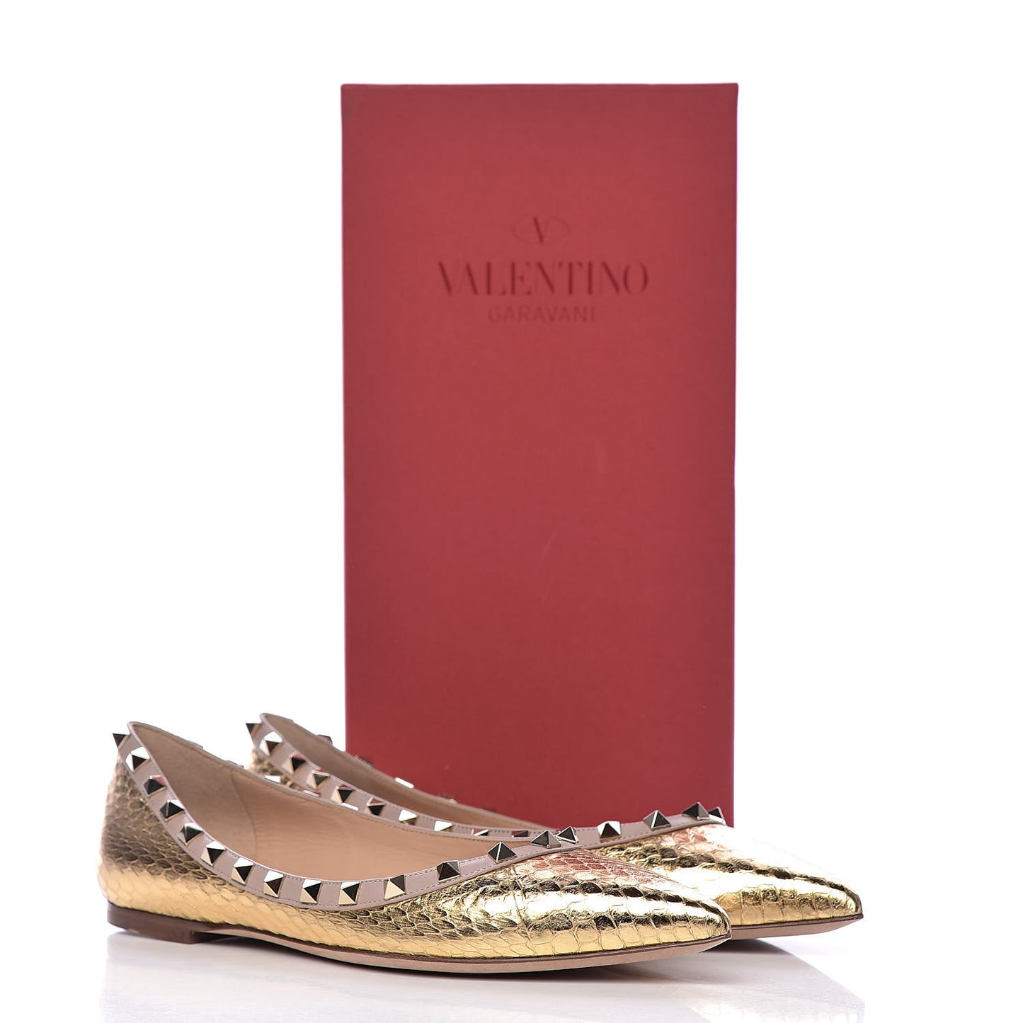 Metallic Watersnake Rockstud Ballerina Flats 39 Gold Poudre