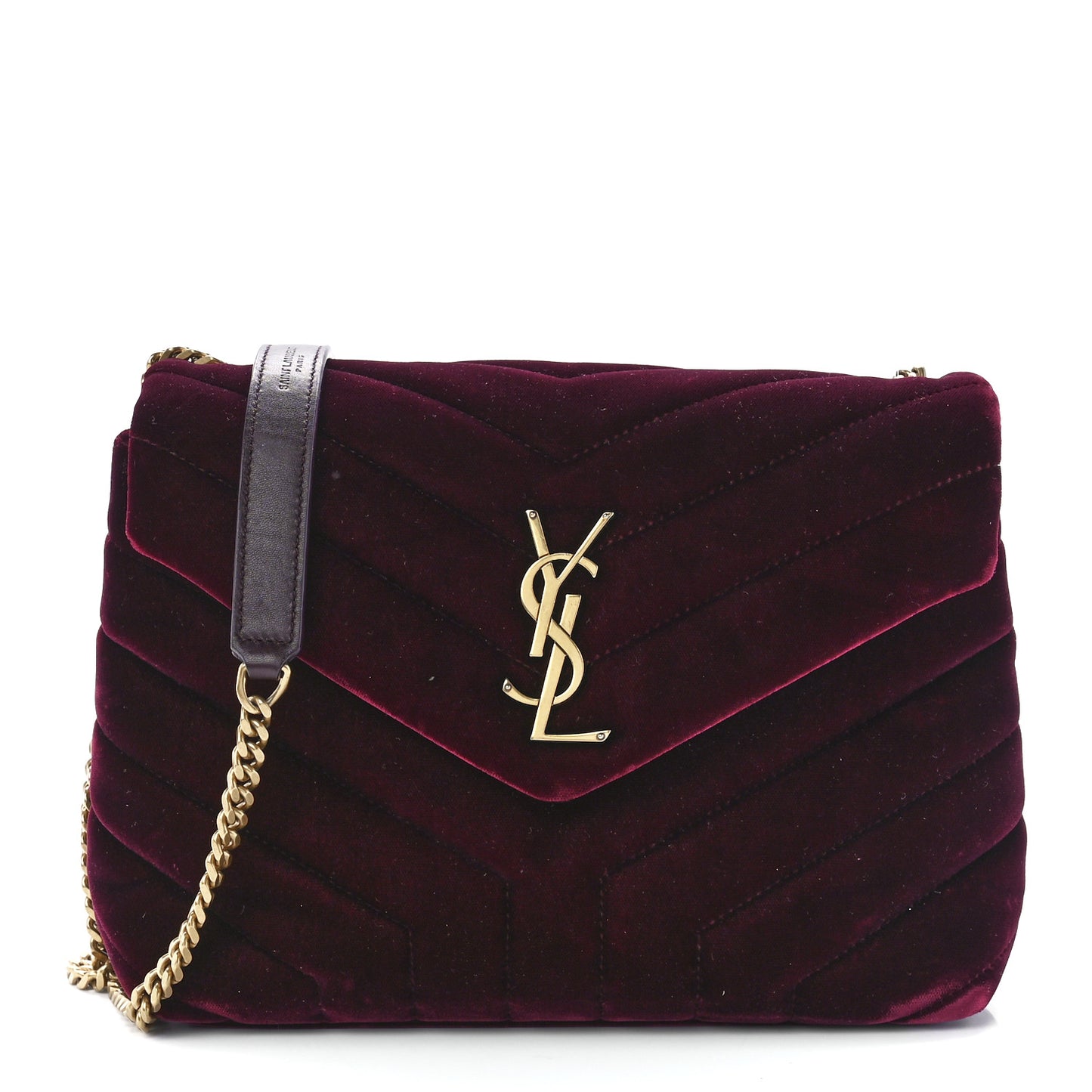Velvet Y Quilted Monogram Small Loulou Chain Satchel Burgundy