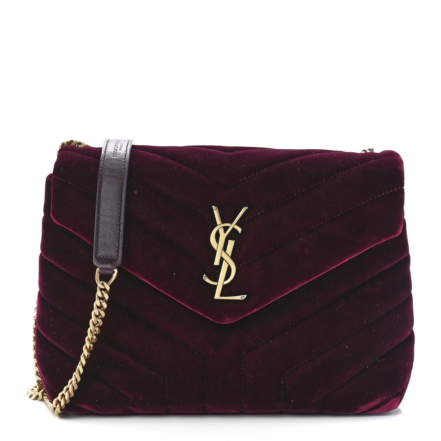 Saint Laurent Velvet Y Quilted Monogram Small Loulou Chain Satchel Burgundy 1 of 12