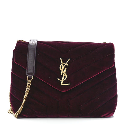 Saint Laurent Velvet Y Quilted Monogram Small Loulou Chain Satchel Burgundy 1 of 12