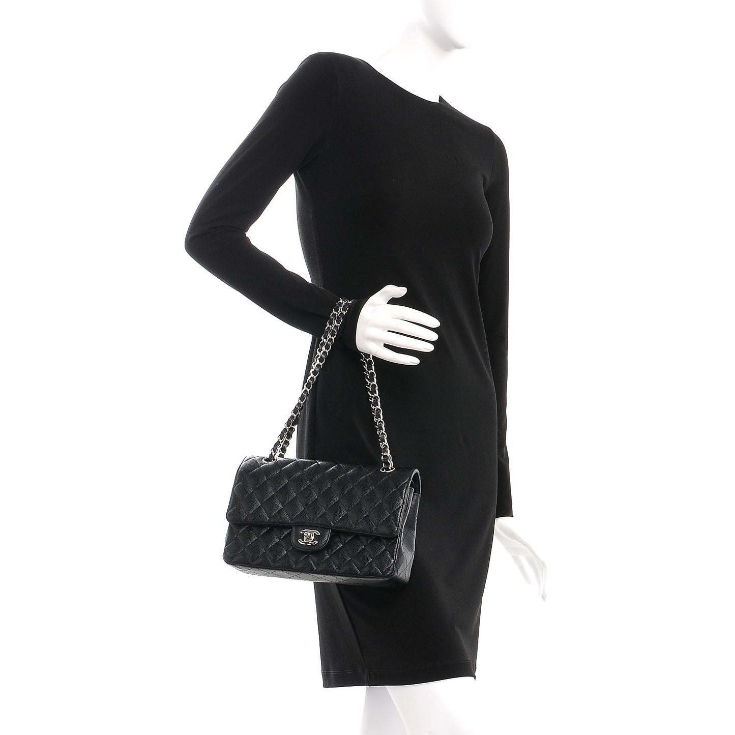 Caviar Quilted Medium Double Flap Black