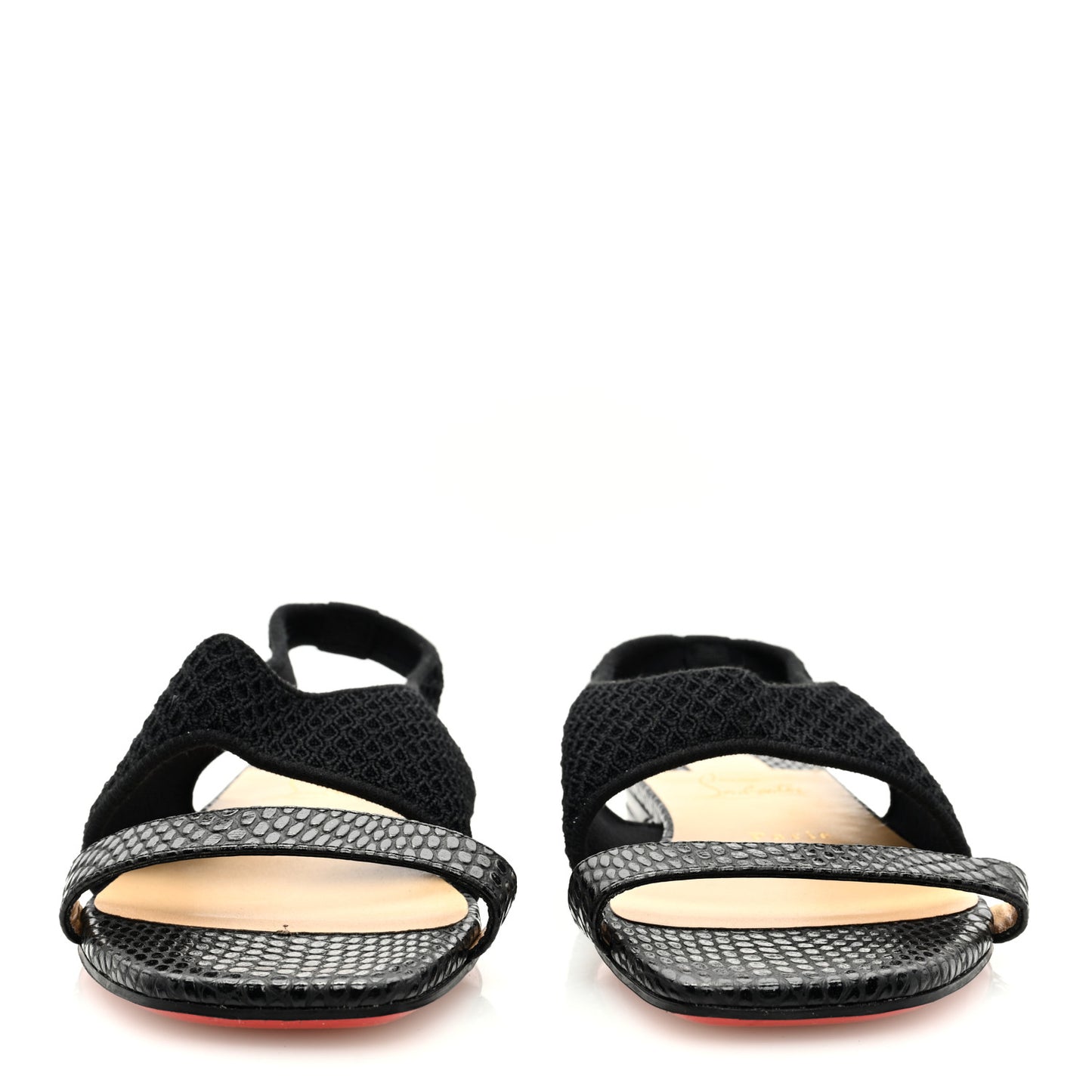 Calfskin Mesh Snakeskin Embossed Georgette Flats 37 Black
