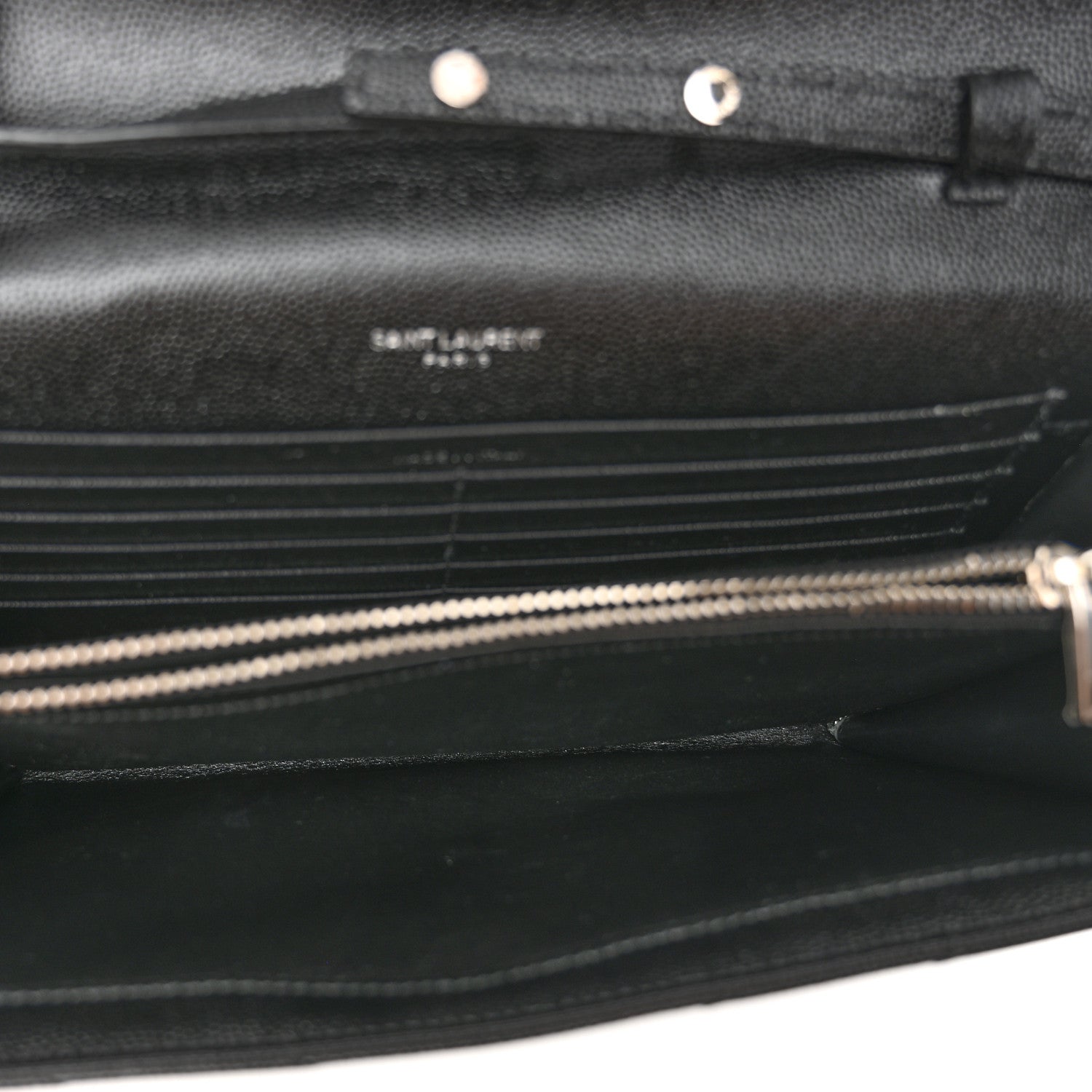Saint Laurent Grain De Poudre Matelasse Chevron Monogram Chain Wallet Black 5 of 10